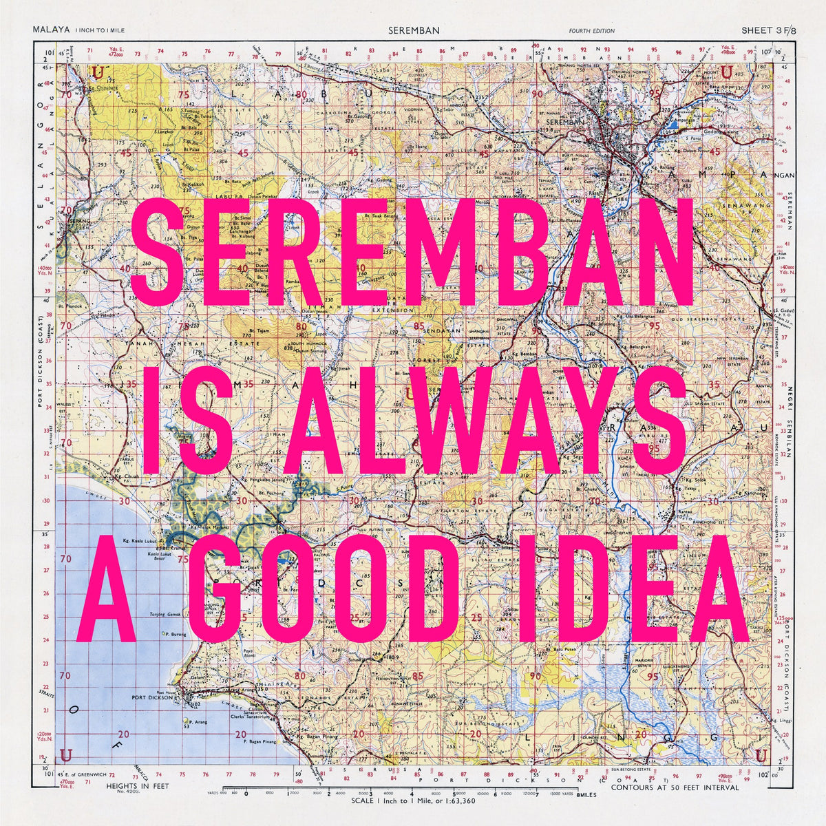 Seremban Retro Pop Art Map Print (square) - Magic Posters