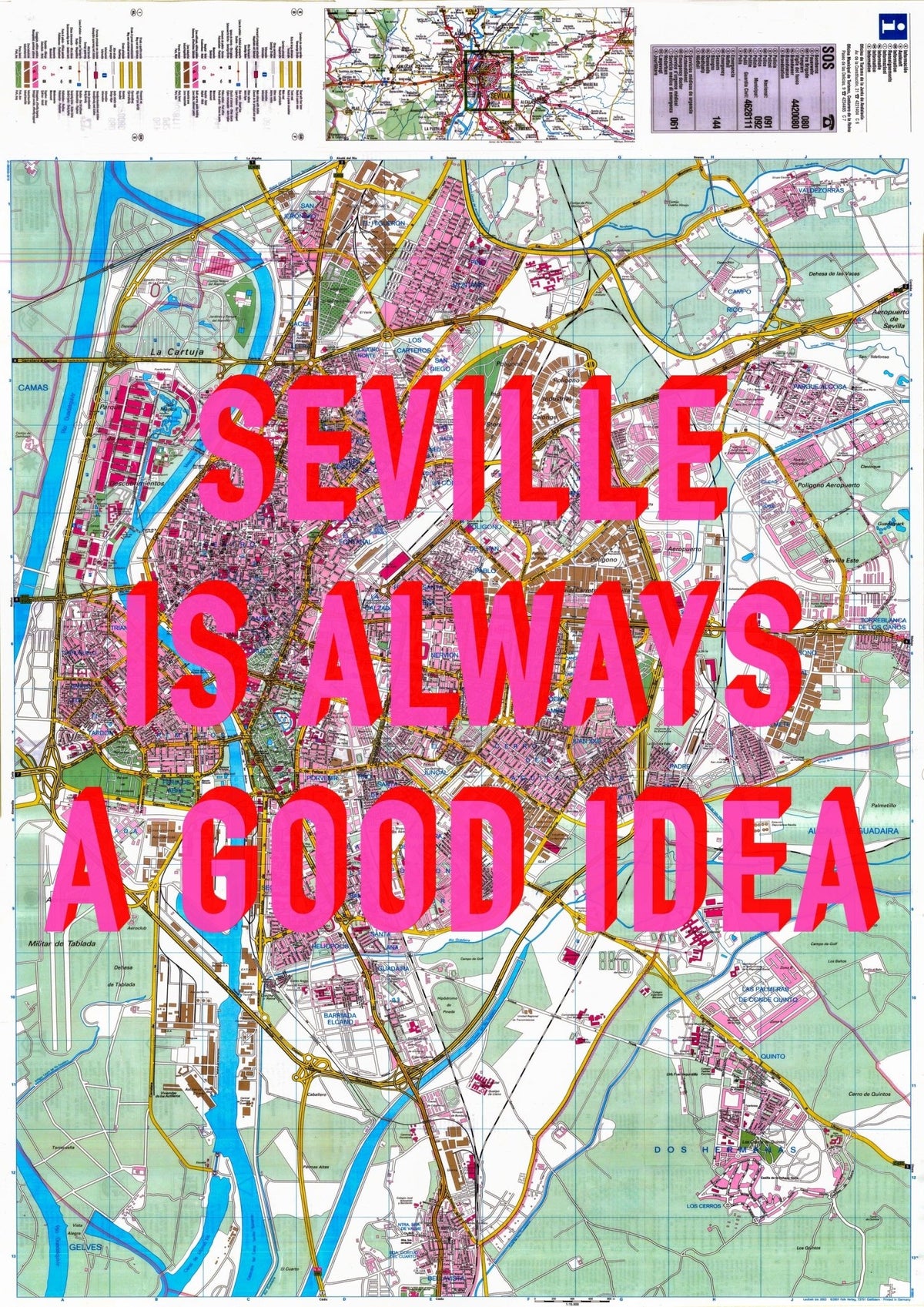 Seville Retro Pop Art Map Print (portrait)