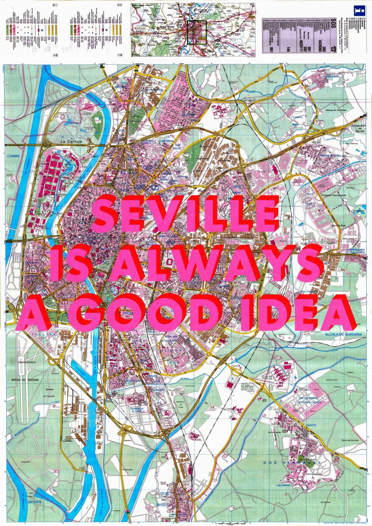 Seville Retro Pop Art Map Print (portrait)