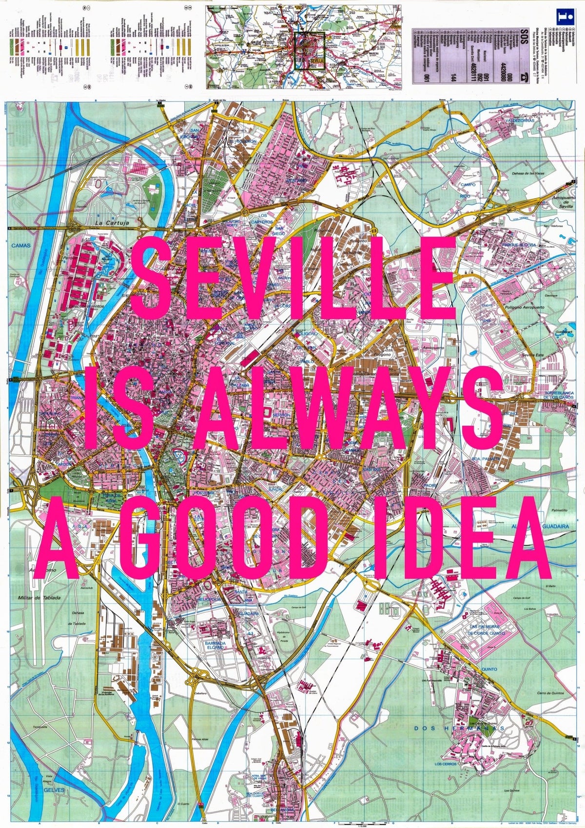 Seville Retro Pop Art Map Print (portrait)