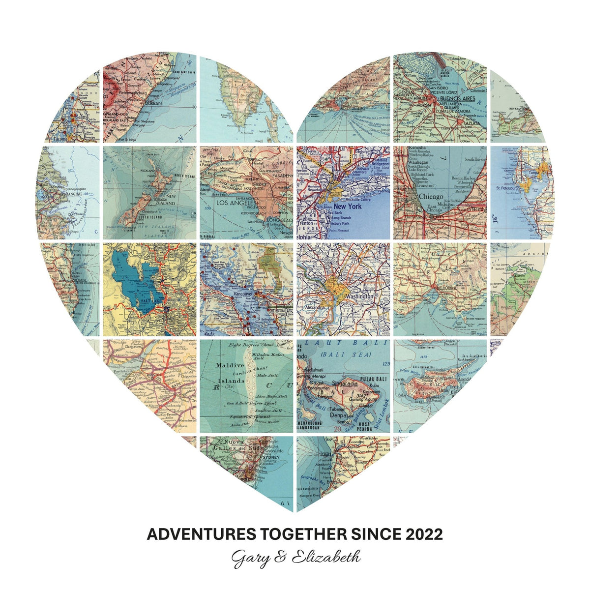 Personalised Travel Map Heart Print