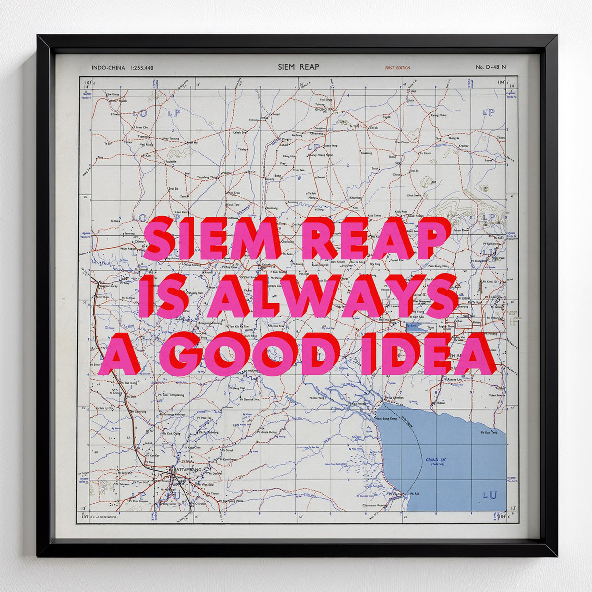 Siem Reap Retro Pop Art Map Print (square) - black frame mockup - Magic Posters