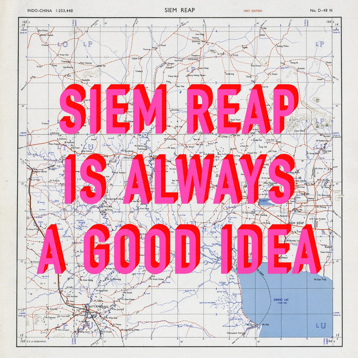 Siem Reap Retro Pop Art Map Print (square) - Magic Posters