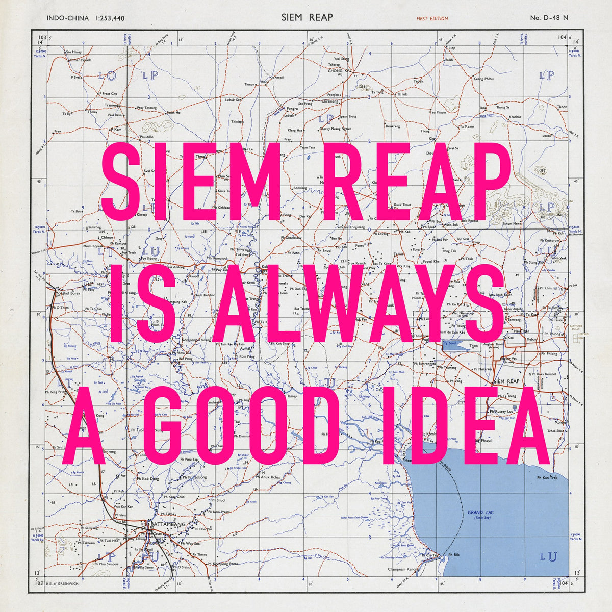 Siem Reap Retro Pop Art Map Print (square) - Magic Posters