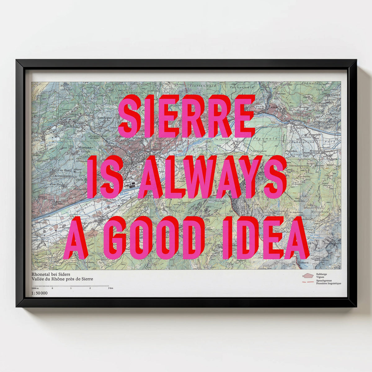 Sierre Retro Pop Art Map Print (landscape) - black frame mockup - Magic Posters Bold