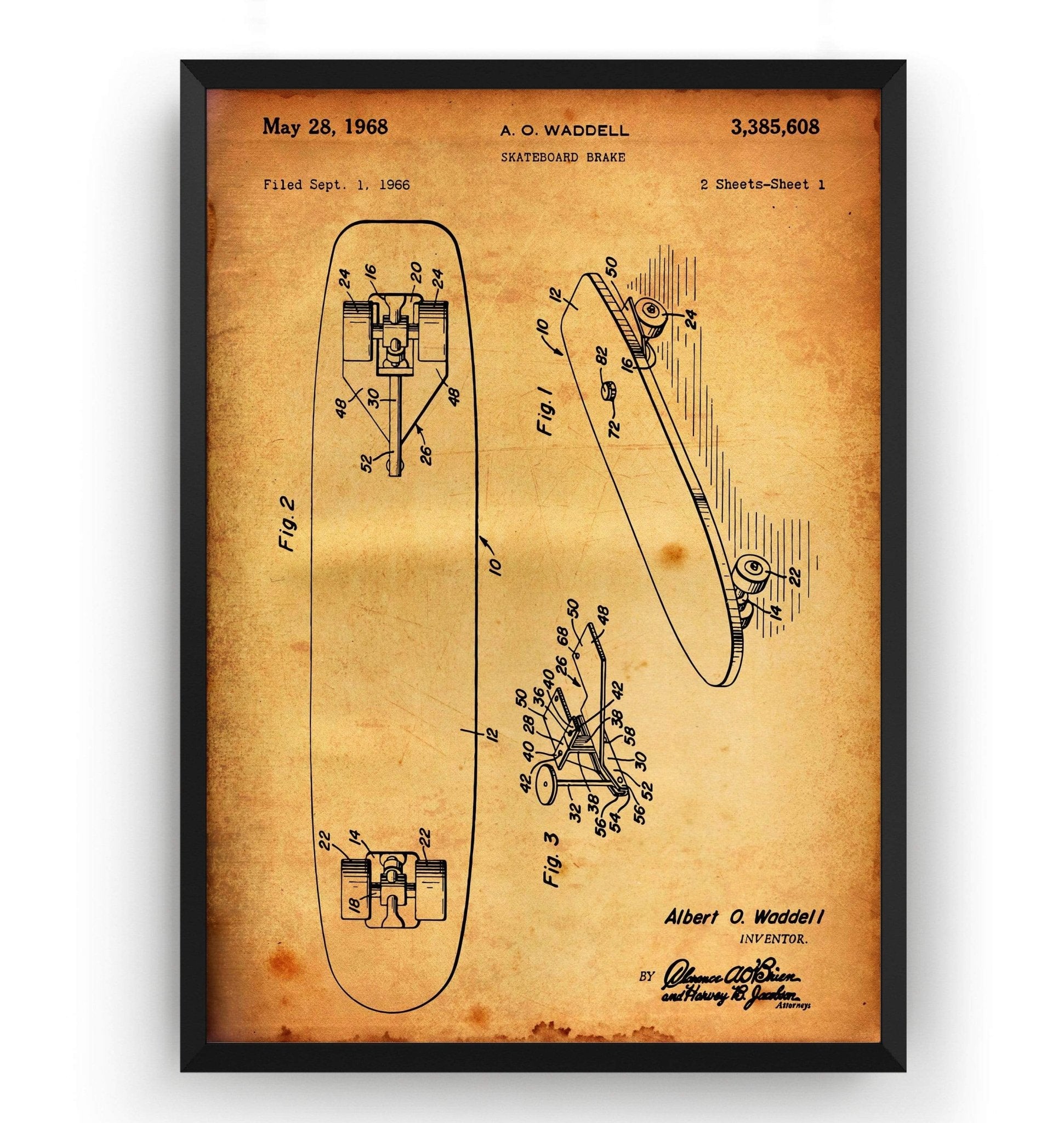 Skateboard Brake 1968 Patent Print - Magic Posters