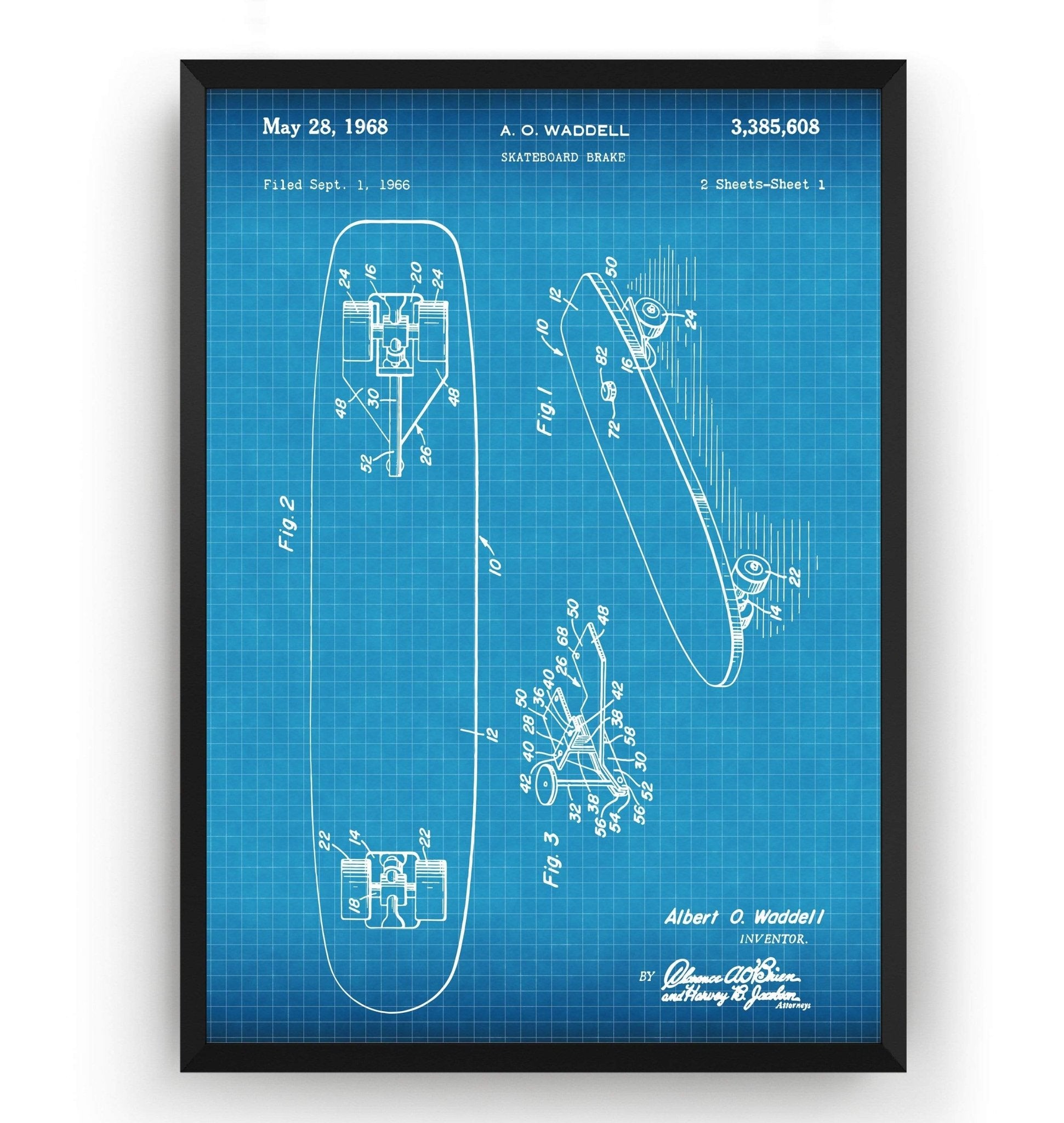 Skateboard Brake 1968 Patent Print - Magic Posters