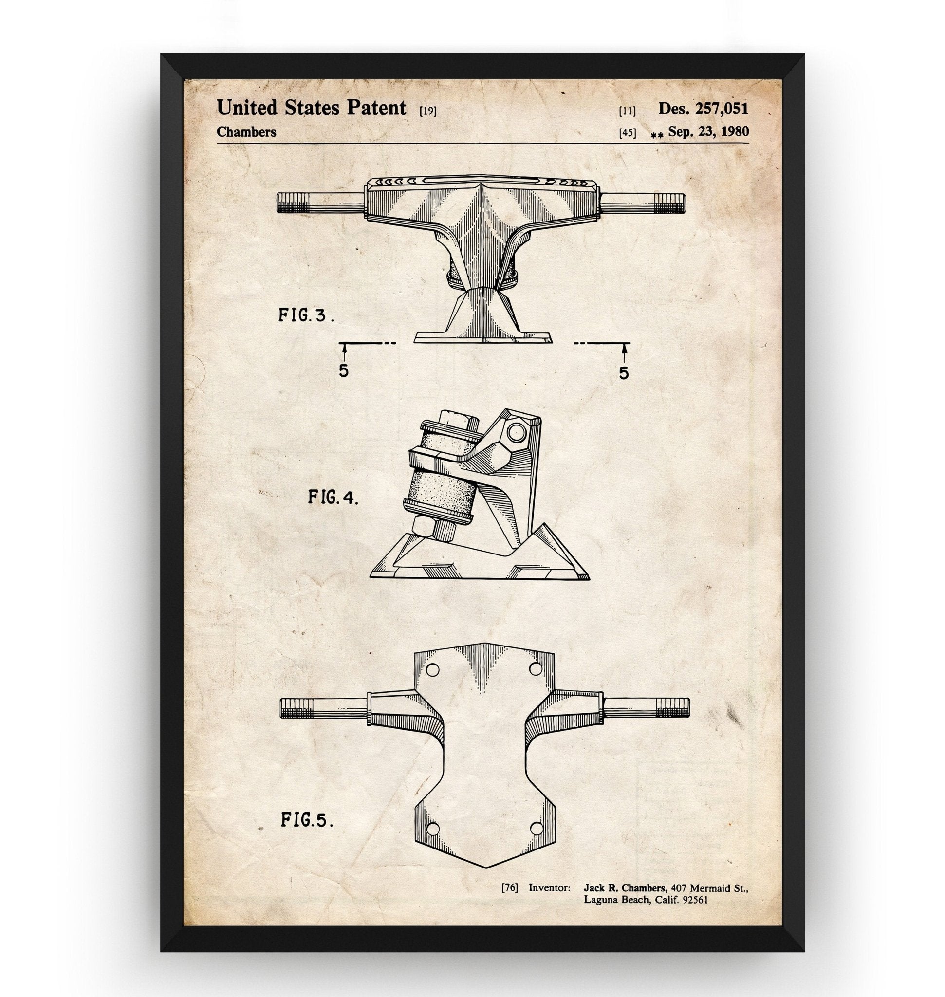Skateboard Trucks 1980 Patent Print - Magic Posters