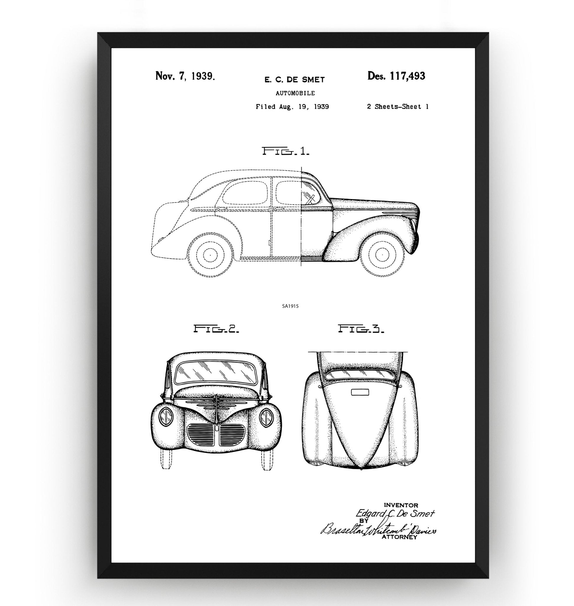 SMET Automobile 1939 Patent Print - Magic Posters