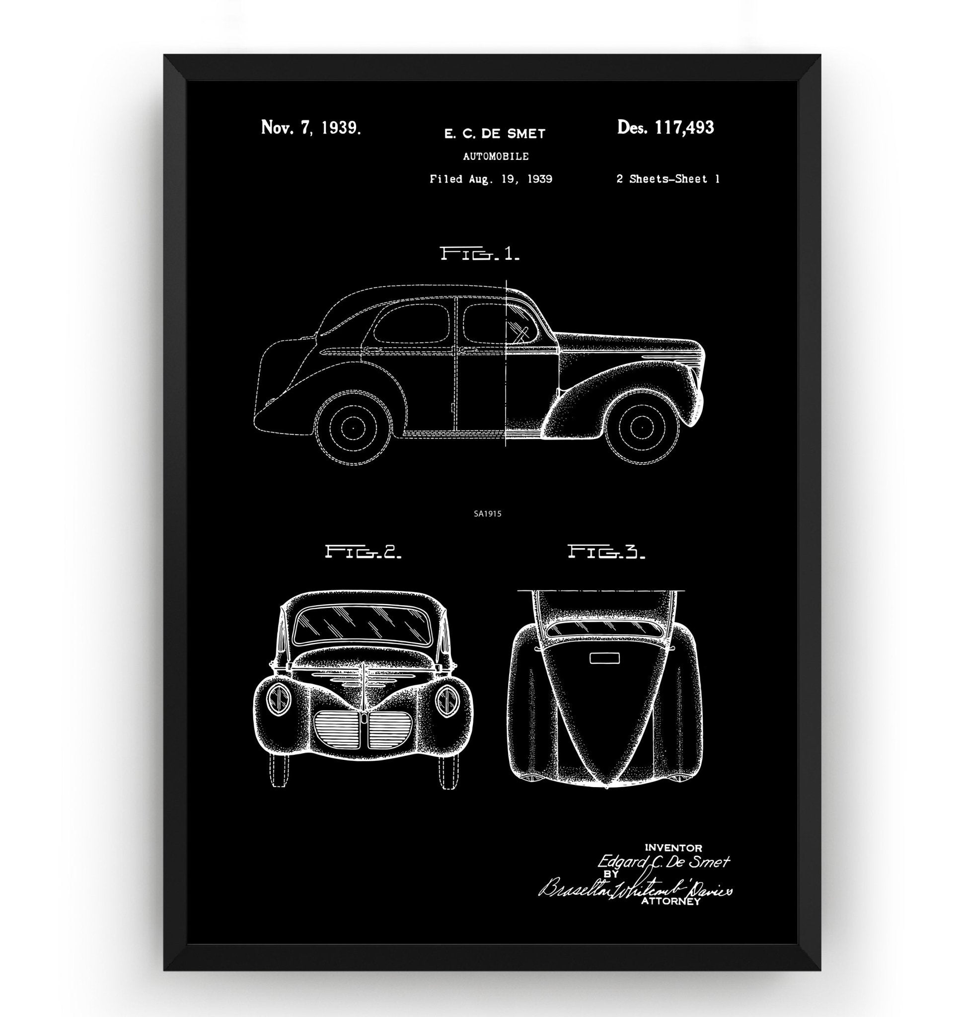 SMET Automobile 1939 Patent Print - Magic Posters