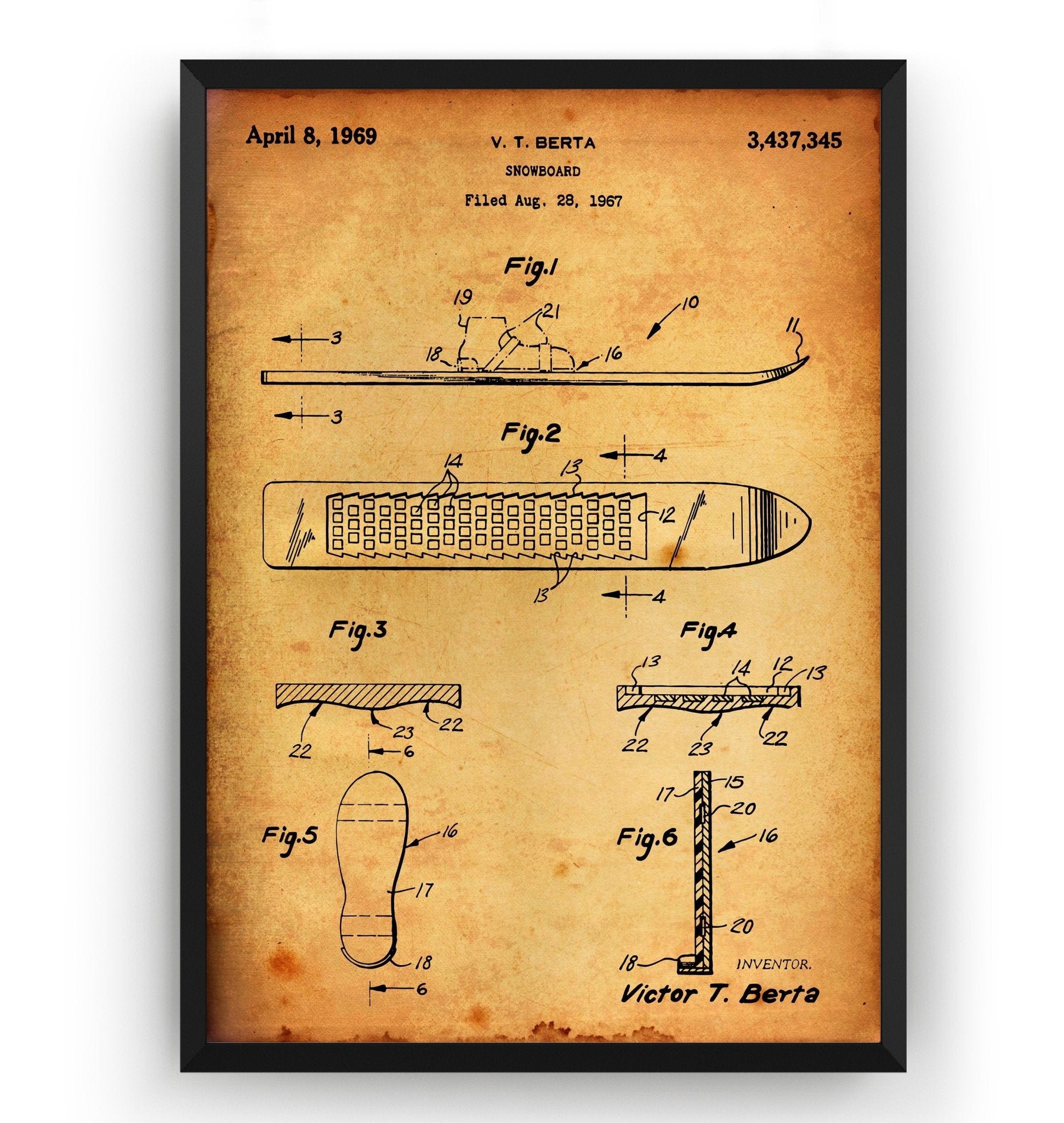 Snowboard 1969 Patent Print - Magic Posters