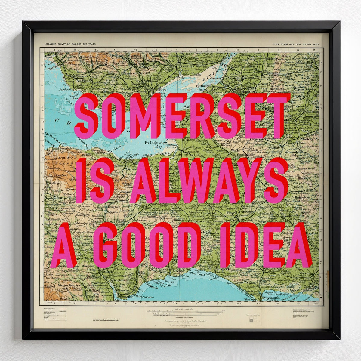 Somerset Retro Pop Art Map Print - black frame mockup - Magic Posters