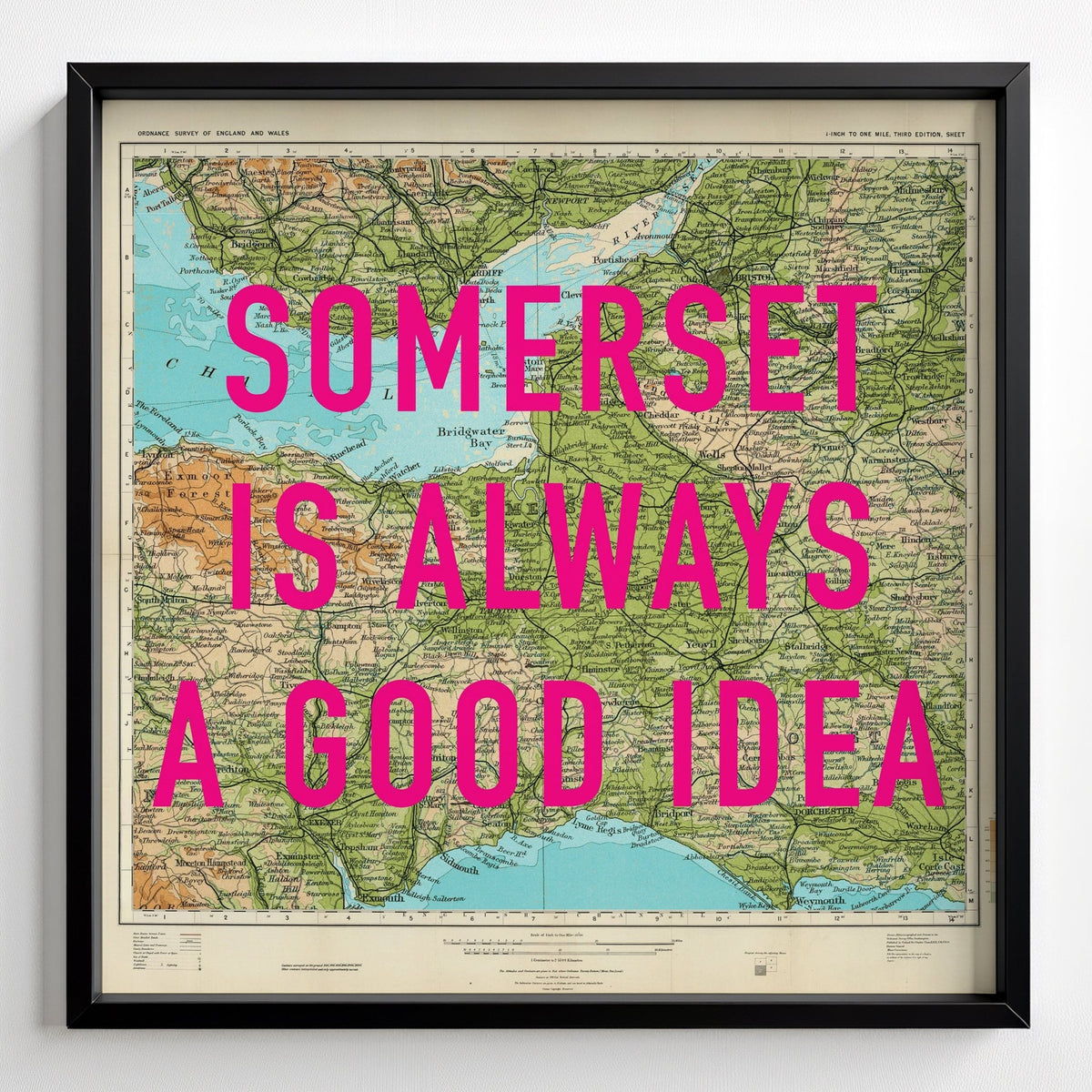 Somerset Retro Pop Art Map Print - black frame mockup - Magic Posters