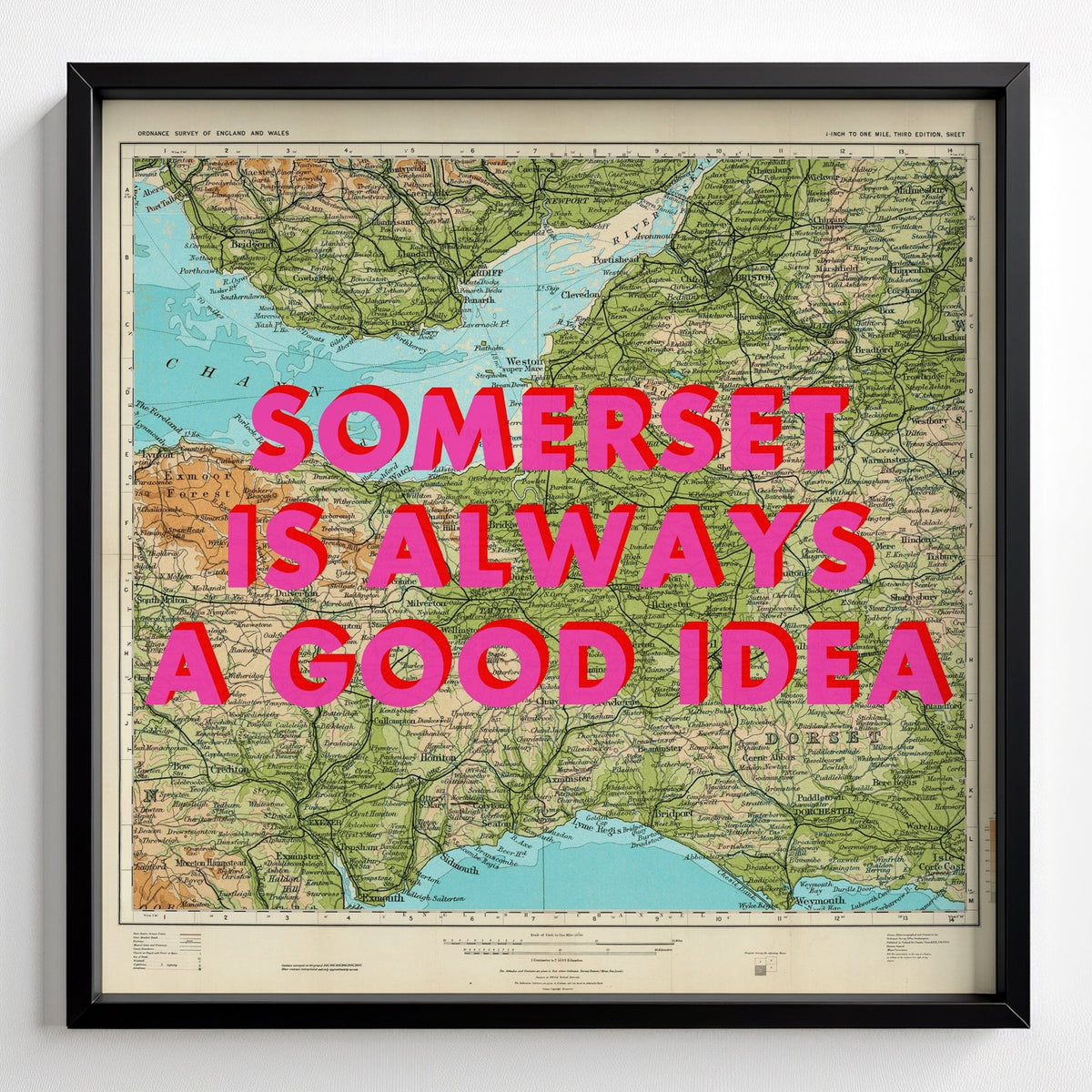 Somerset Retro Pop Art Map Print - black frame mockup - Magic Posters