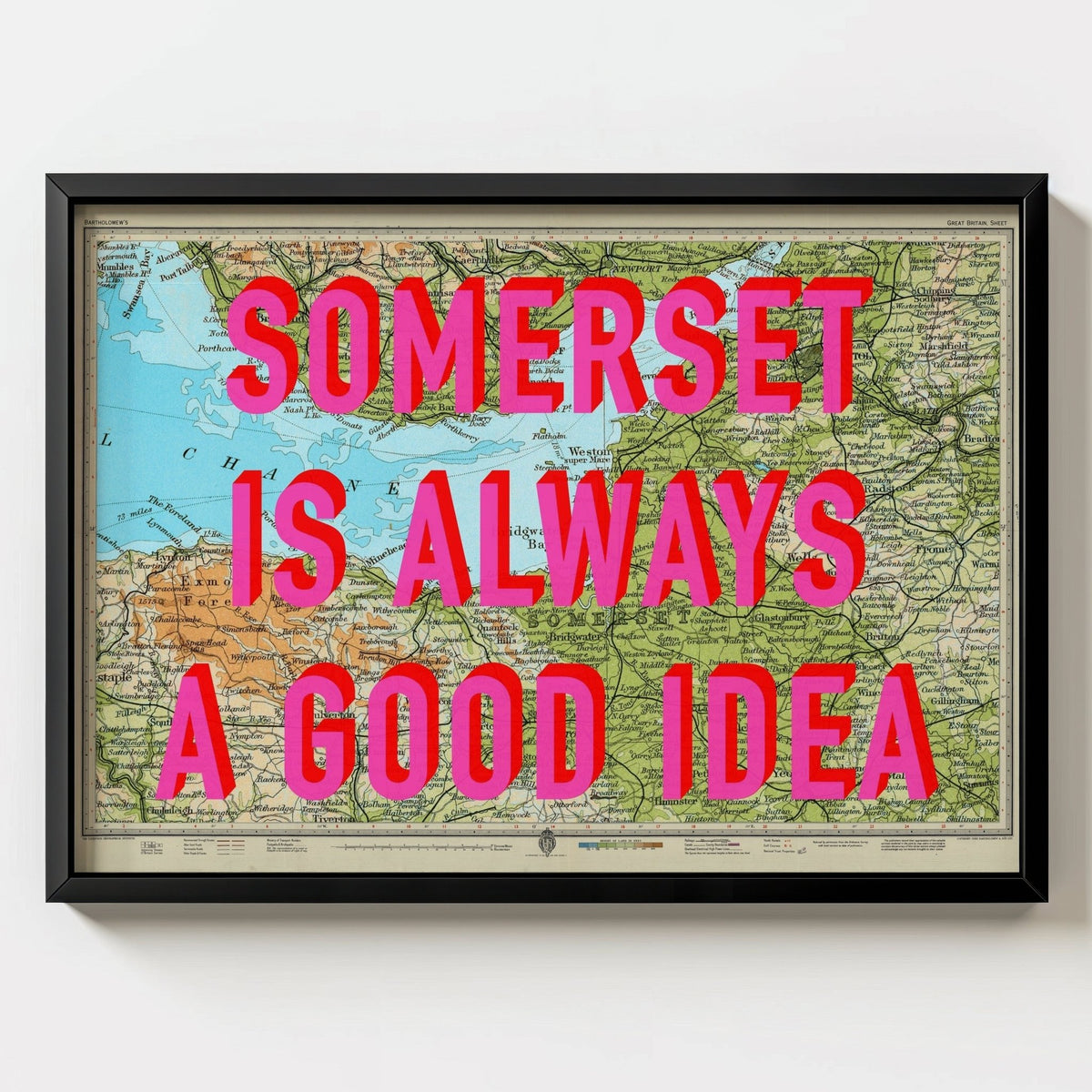 Somerset Retro Pop Art Map Print - black frame mockup - Magic Posters