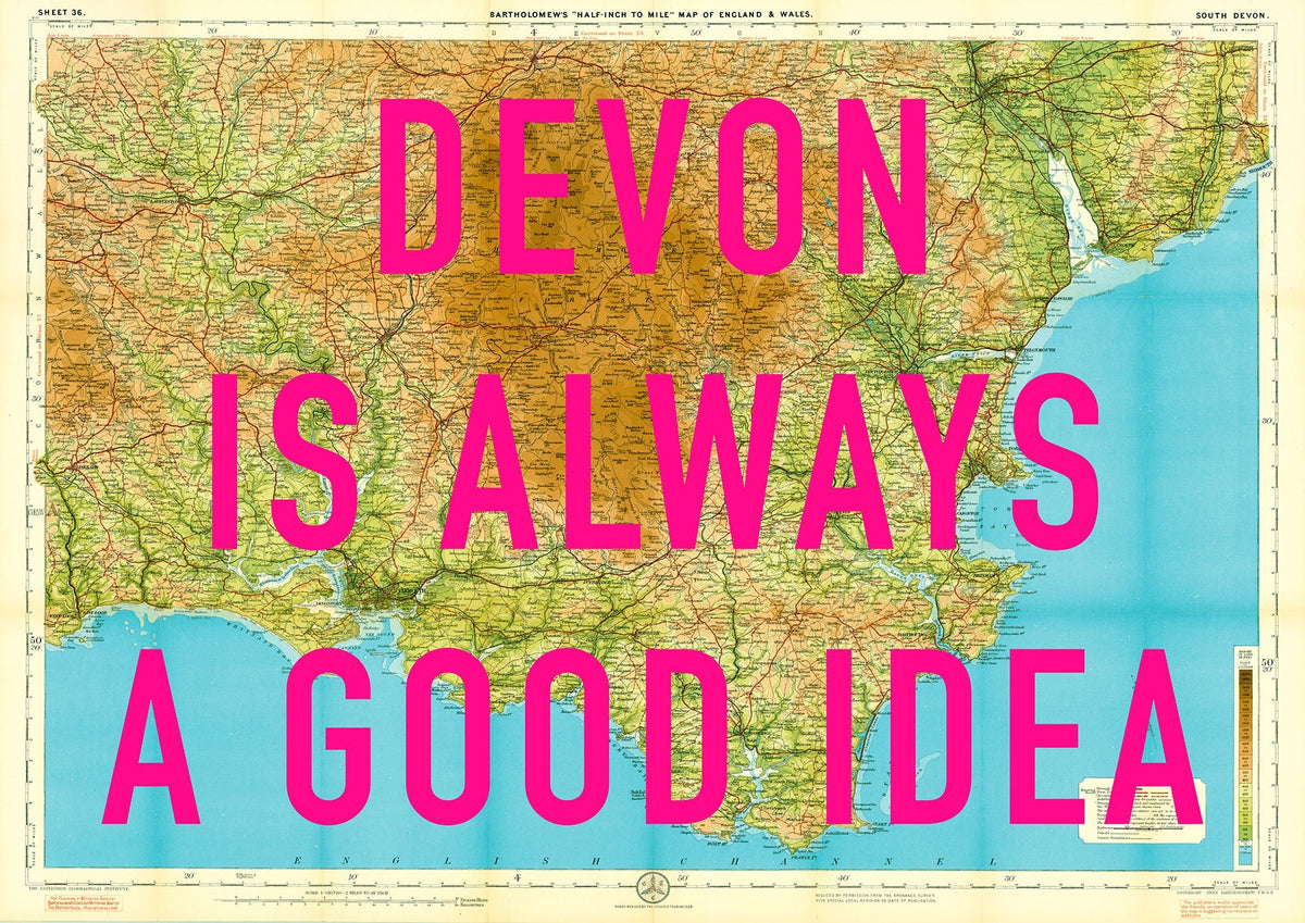 South Devon Retro Pop Art Map Print