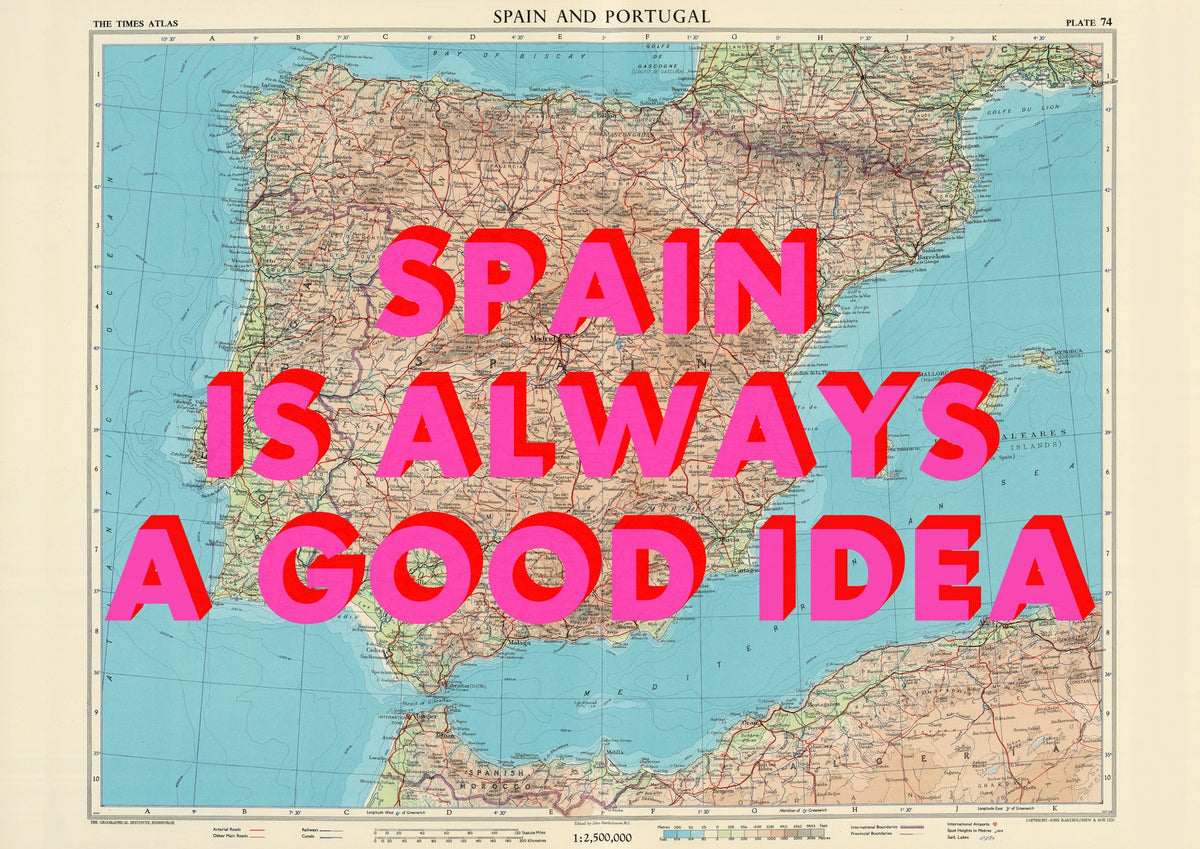 Spain Retro Pop Art Map Print (landscape)