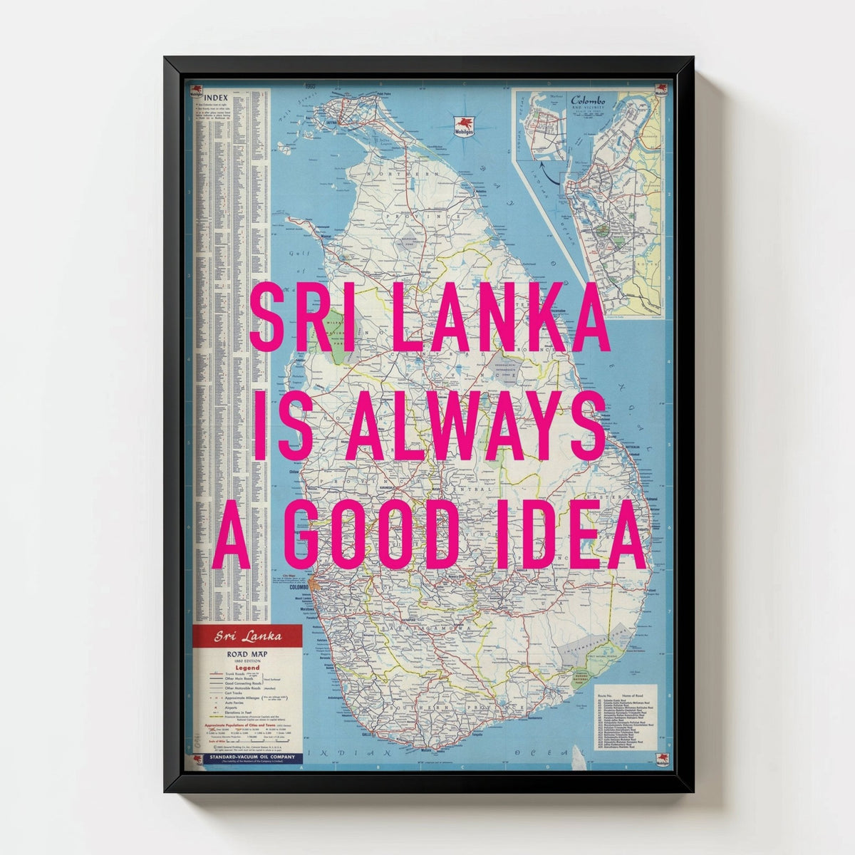 Sri Lanka Retro Pop Art Map Print - black frame mockup - Magic Posters