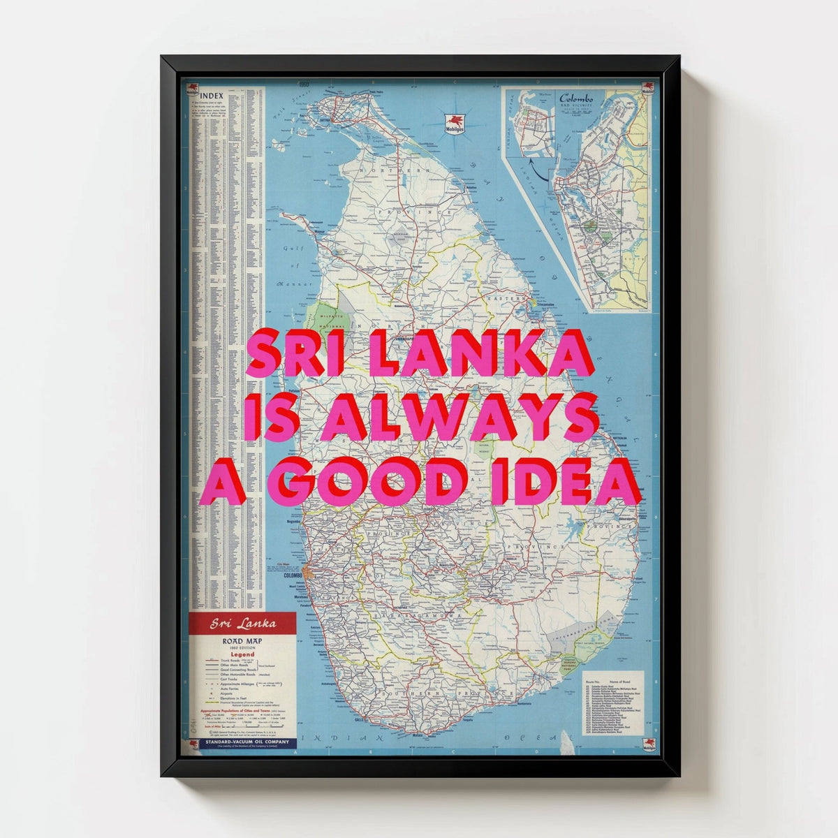 Sri Lanka Retro Pop Art Map Print - black frame mockup - Magic Posters