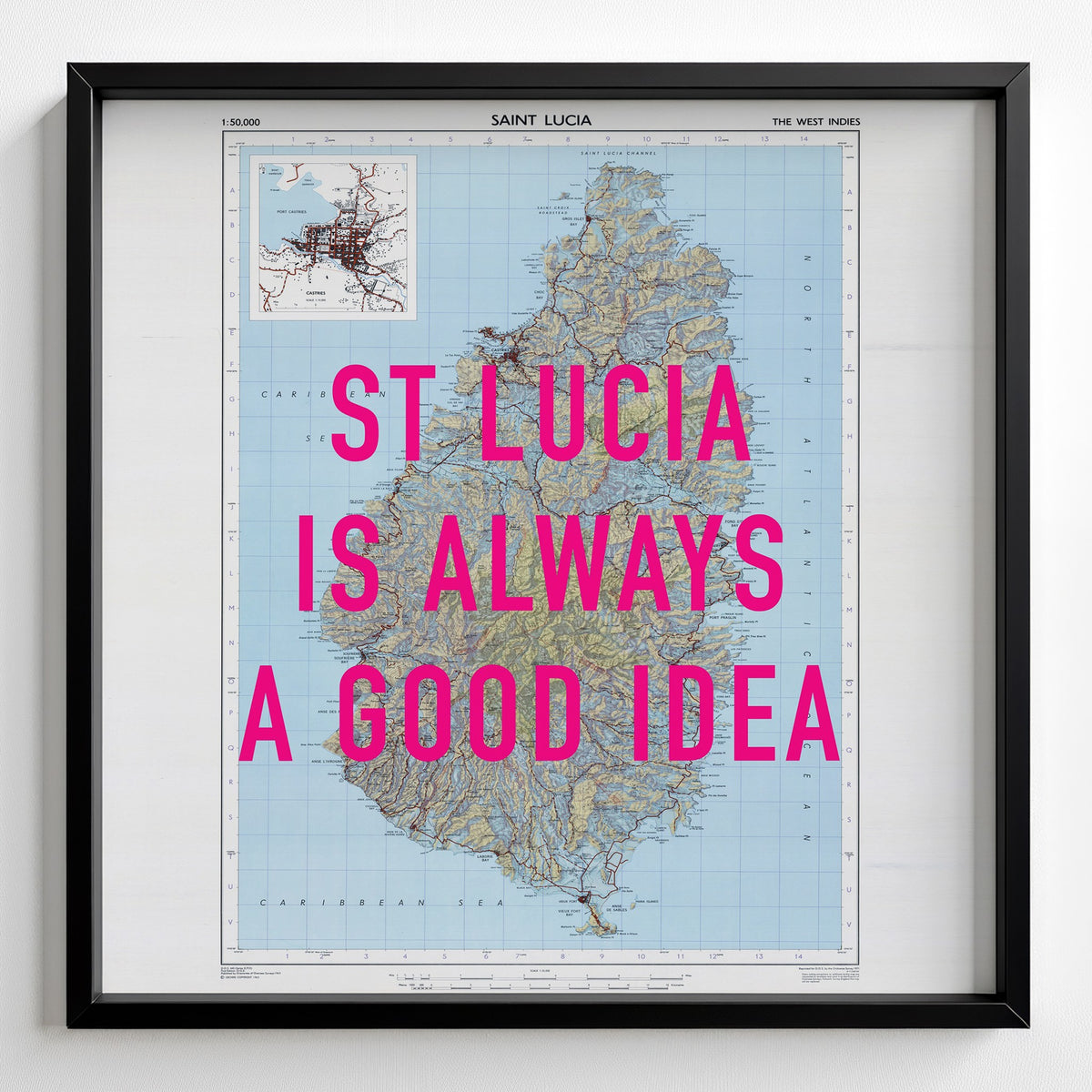 St Lucia Retro Pop Art Map Print (square) - Magic Posters