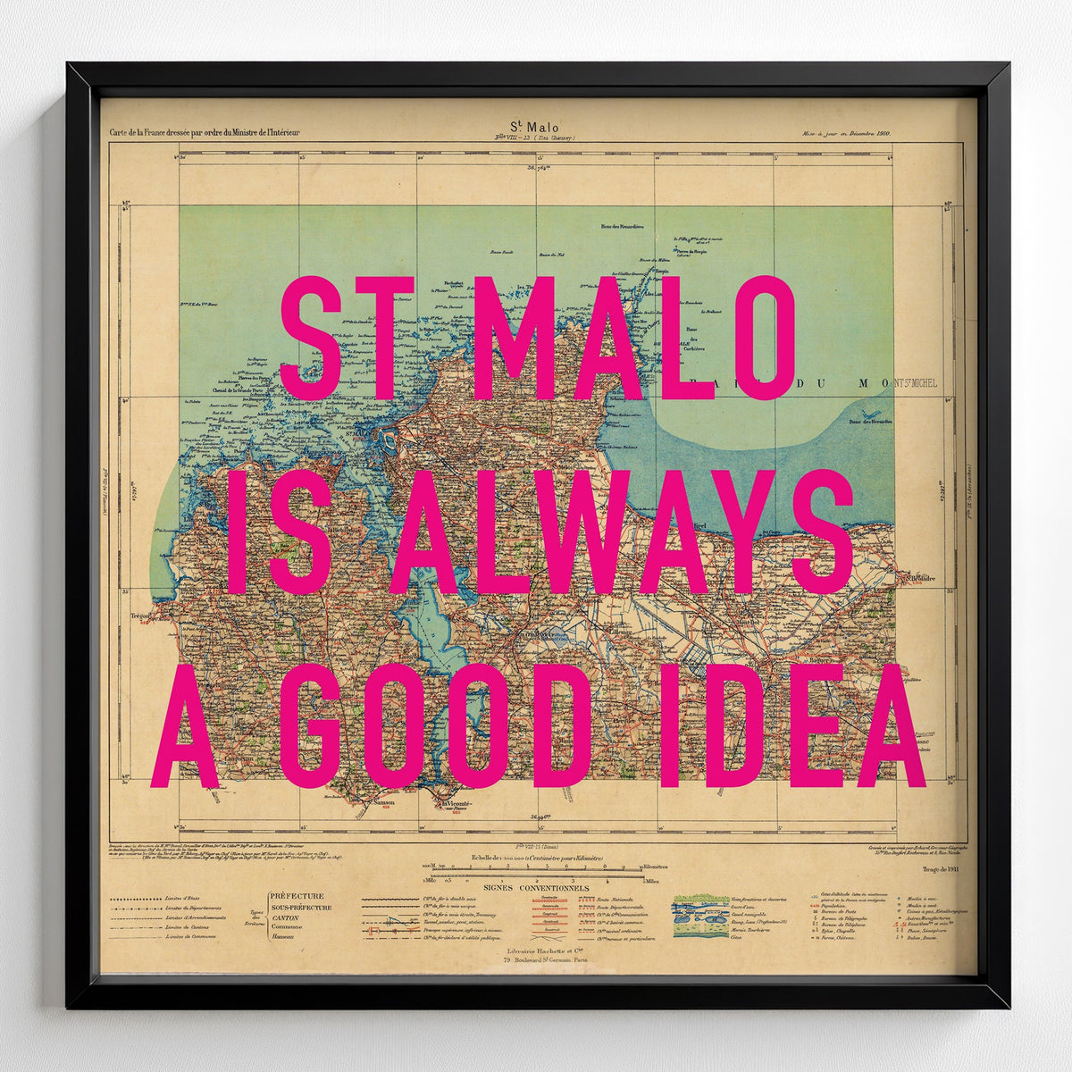 St Malo Retro Pop Art Map Print (square) - Magic Posters
