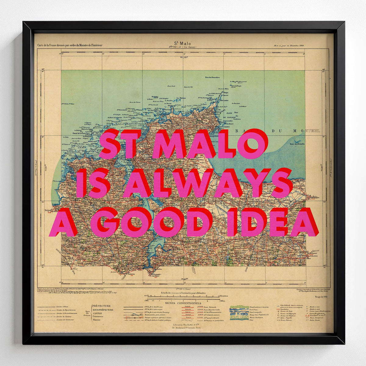 St Malo Retro Pop Art Map Print (square) - Magic Posters