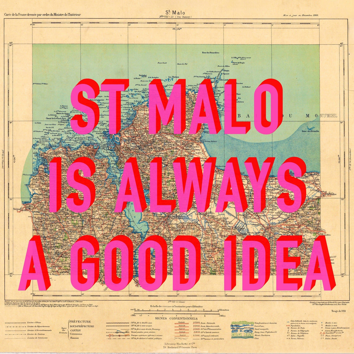 St Malo Retro Pop Art Map Print (square)