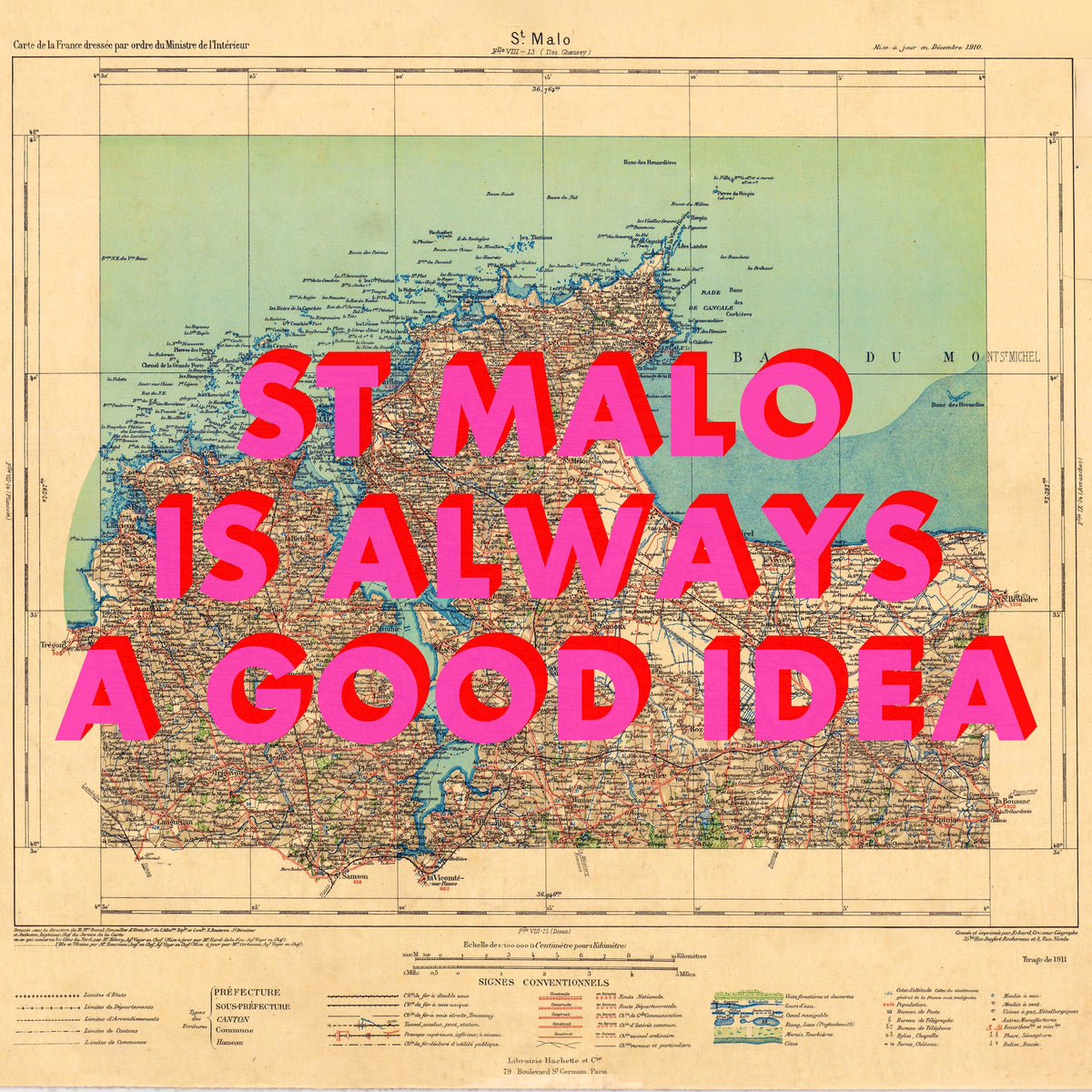 St Malo Retro Pop Art Map Print (square)