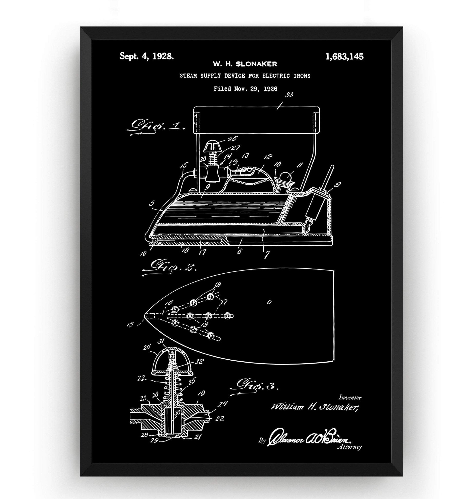 Steam Iron 1928 Patent Print - Magic Posters