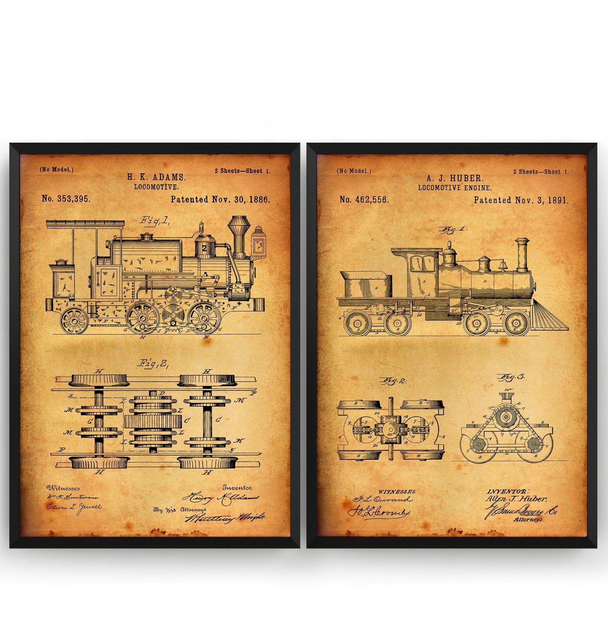 Steam Train Set Of 2 Patent Prints - Magic Posters