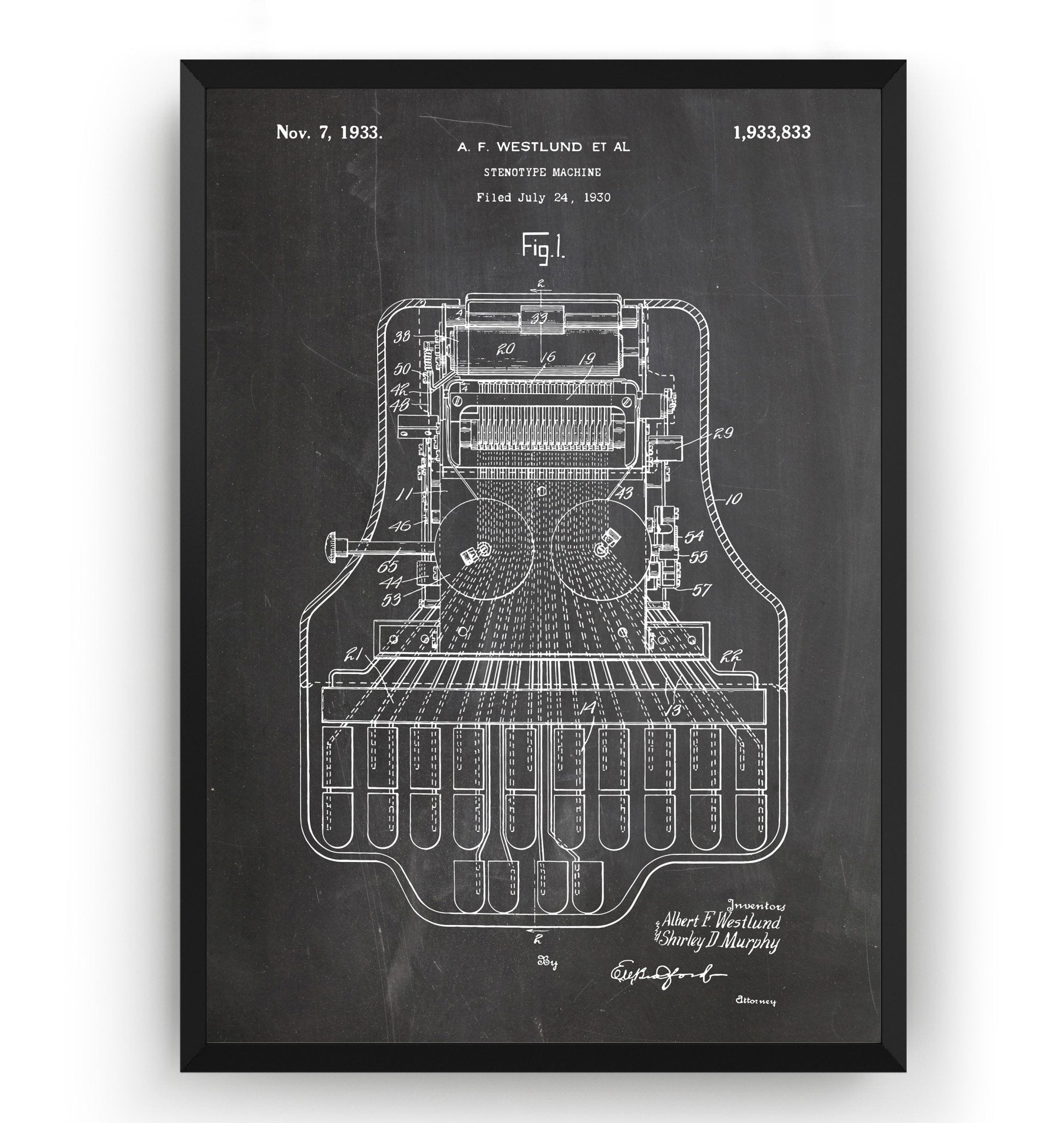 Stenotype Machine 1933 Patent Print - Magic Posters