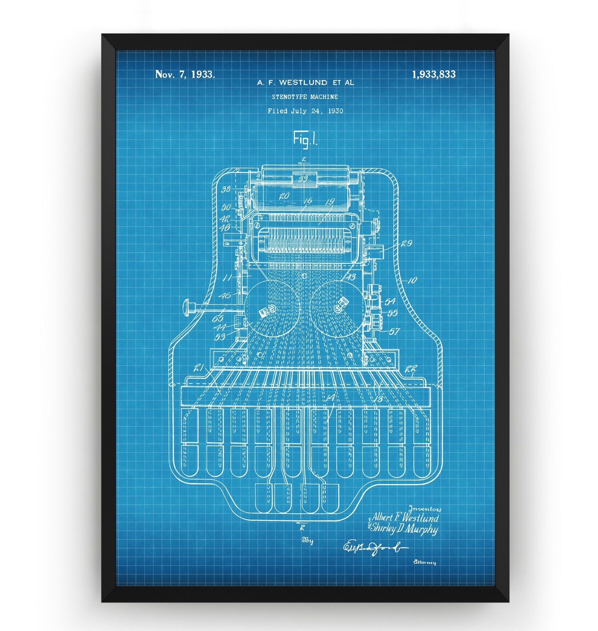 Stenotype Machine 1933 Patent Print - Magic Posters