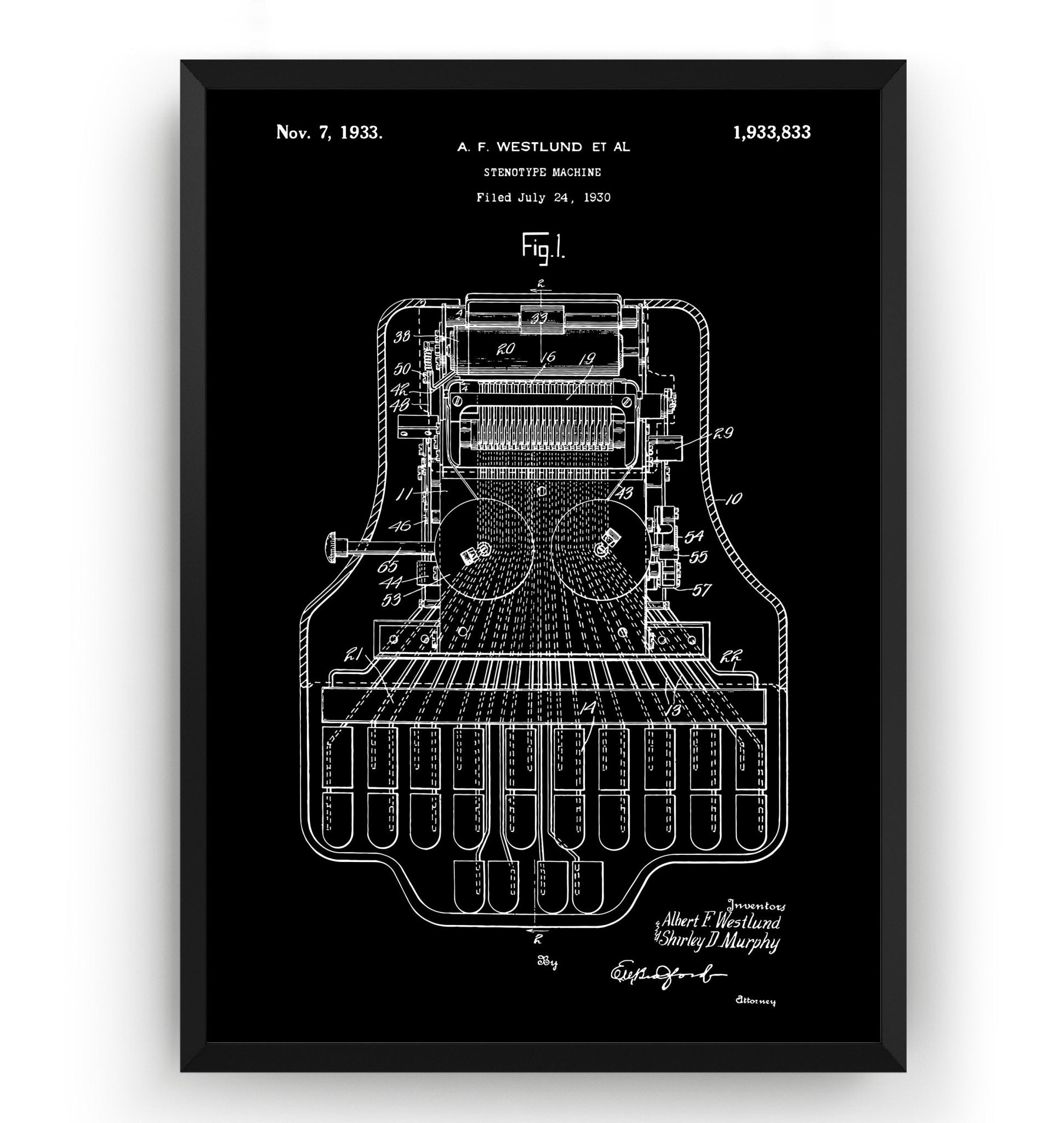 Stenotype Machine 1933 Patent Print - Magic Posters