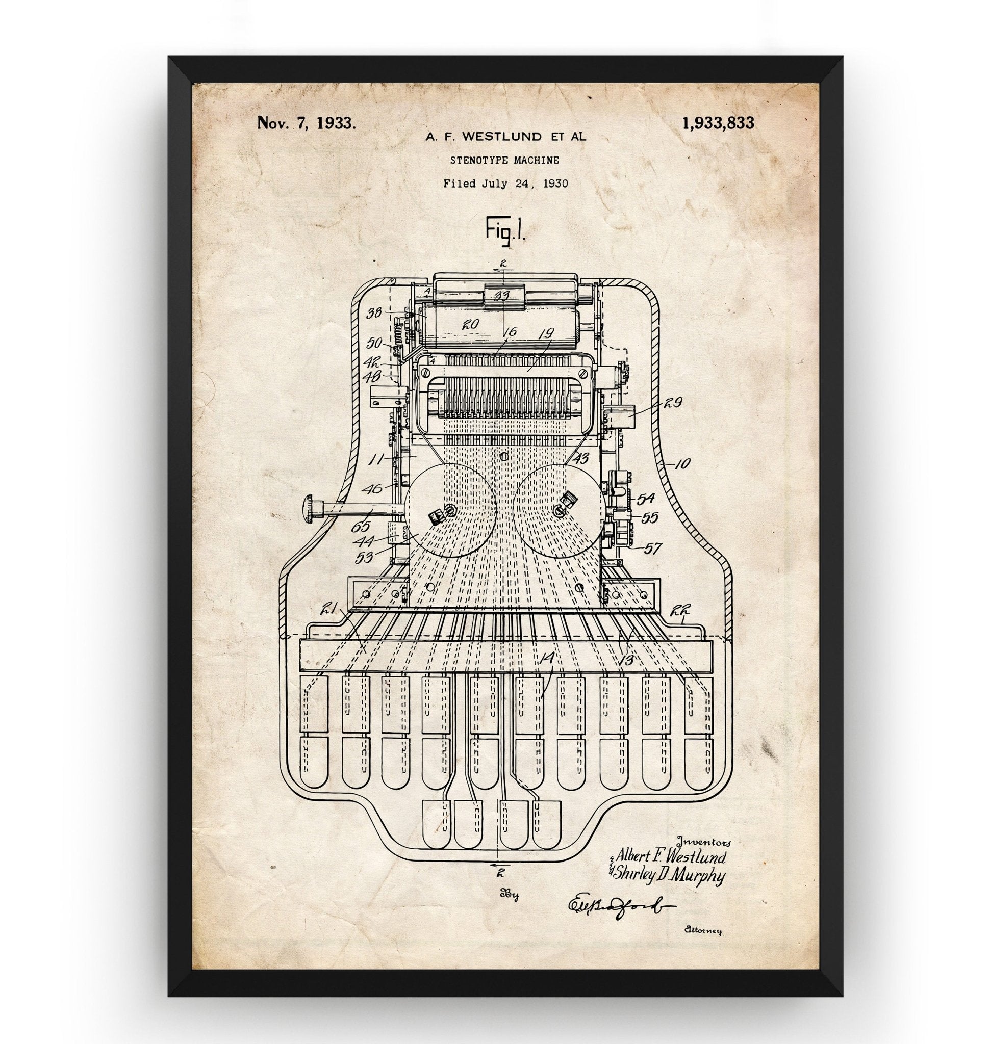 Stenotype Machine 1933 Patent Print - Magic Posters