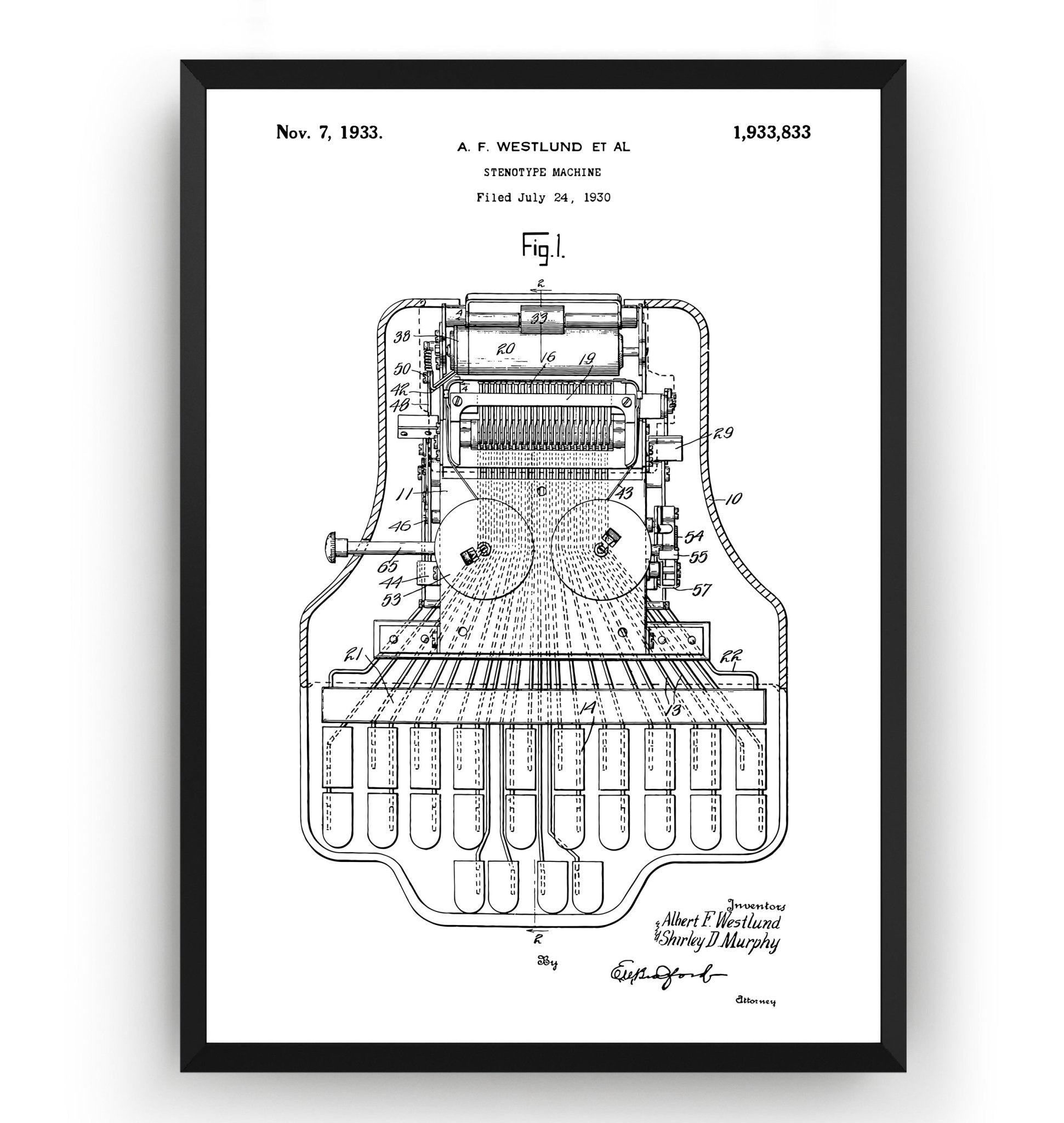 Stenotype Machine 1933 Patent Print - Magic Posters