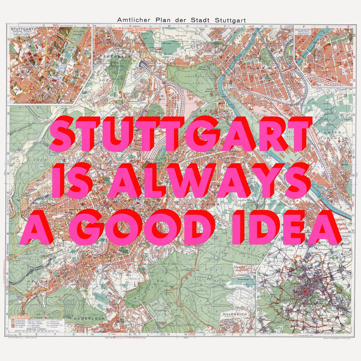 Stuttgart Retro Pop Art Map Print (square) - Magic Posters