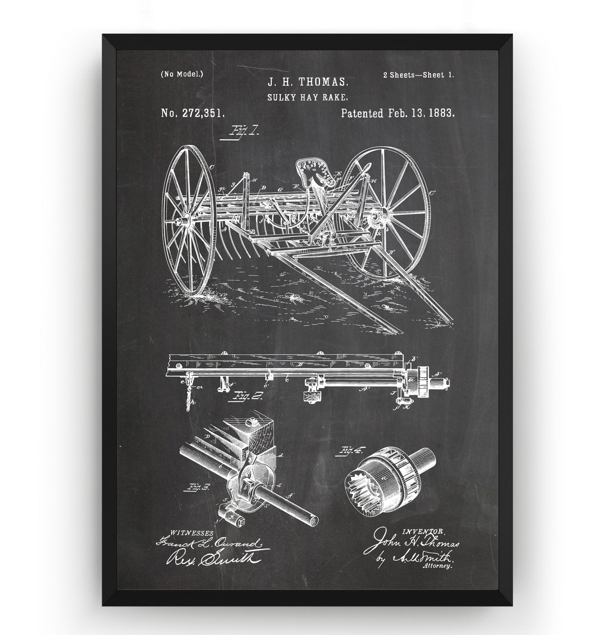 Sulky Hay Rake 1883 Patent Print - Magic Posters