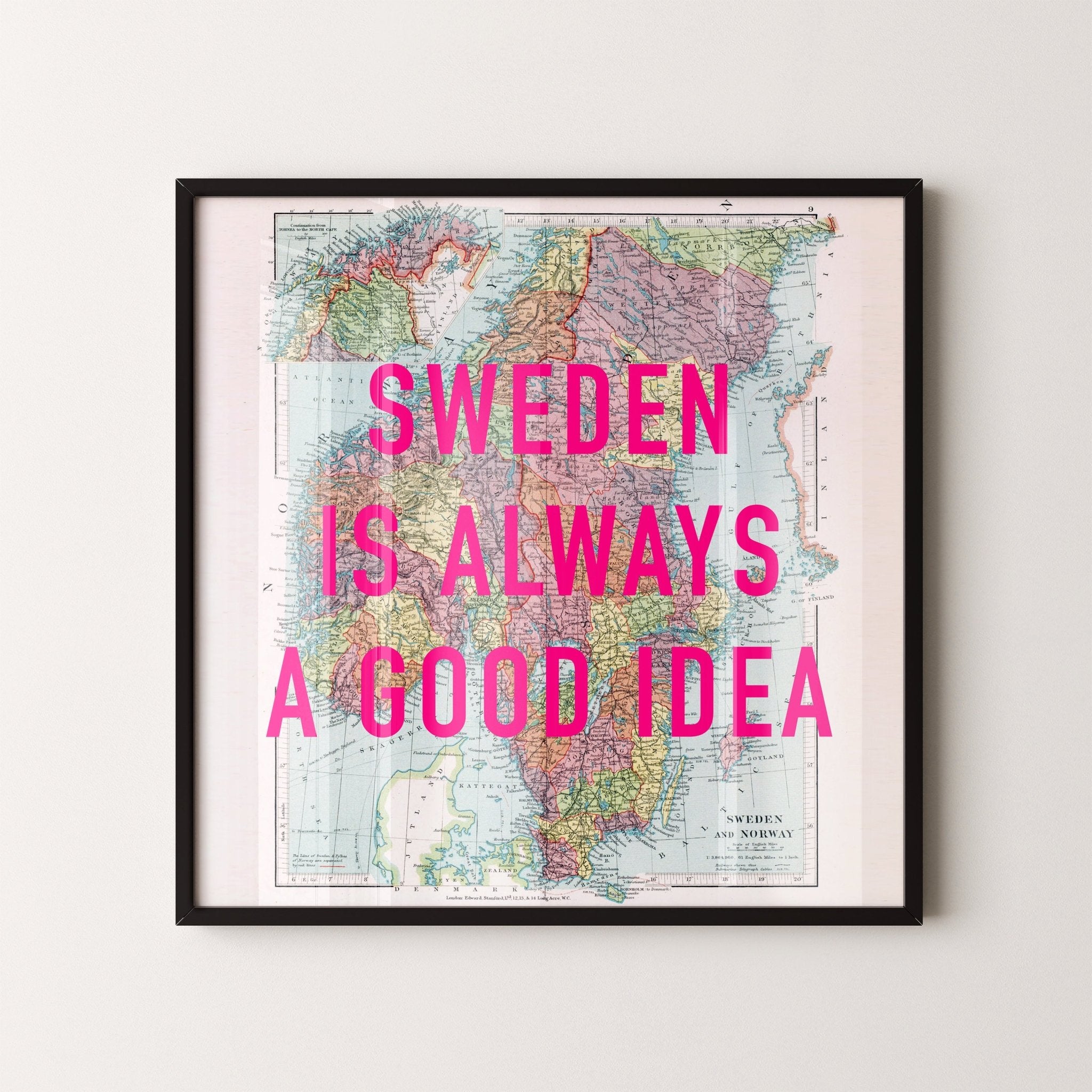 Sweden Retro Pop Art Map Print - Magic Posters
