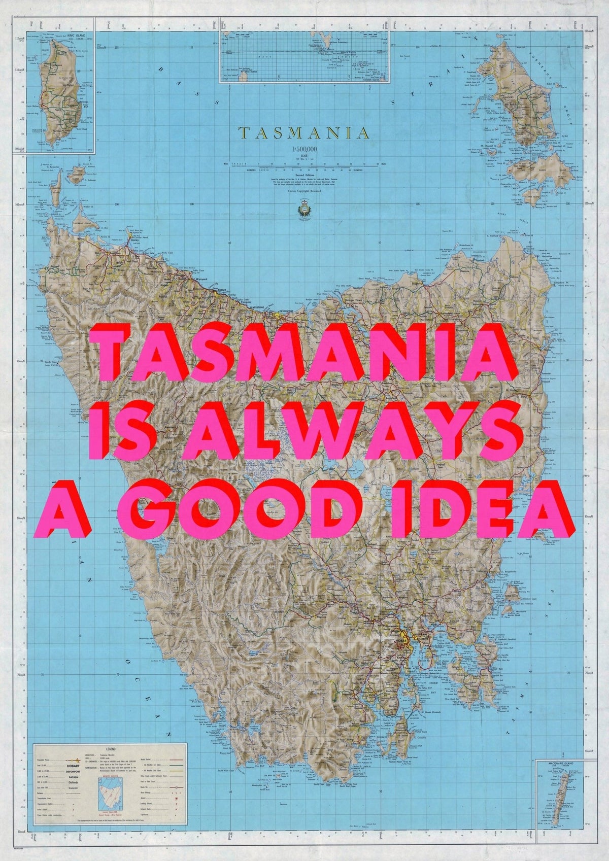 Tasmania Retro Pop Art Map Print (portrait)