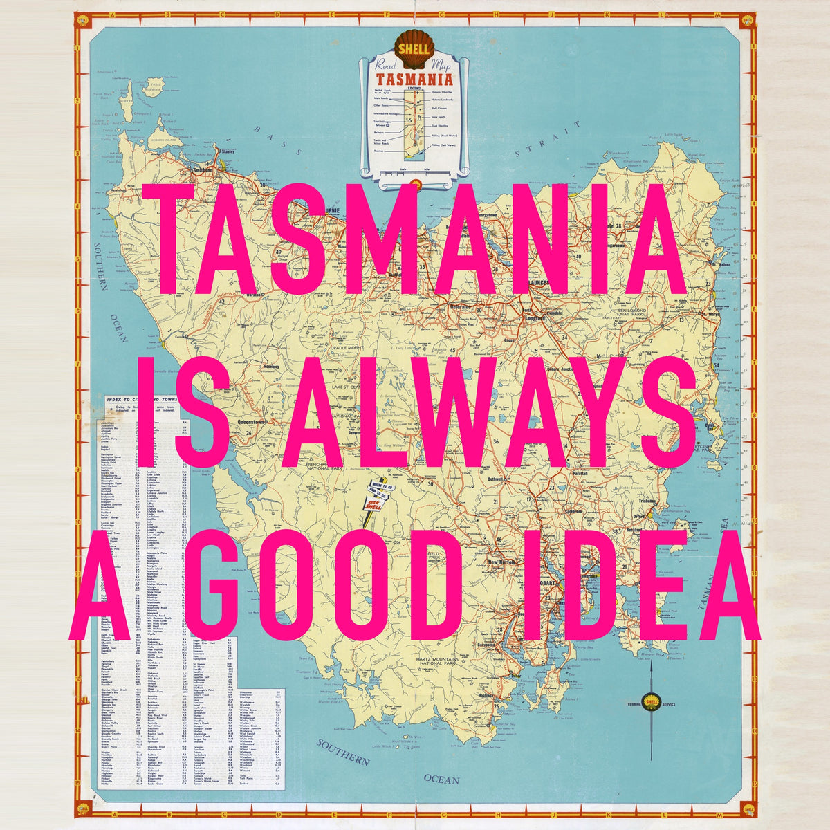 Tasmania Retro Pop Art Map Print (square)