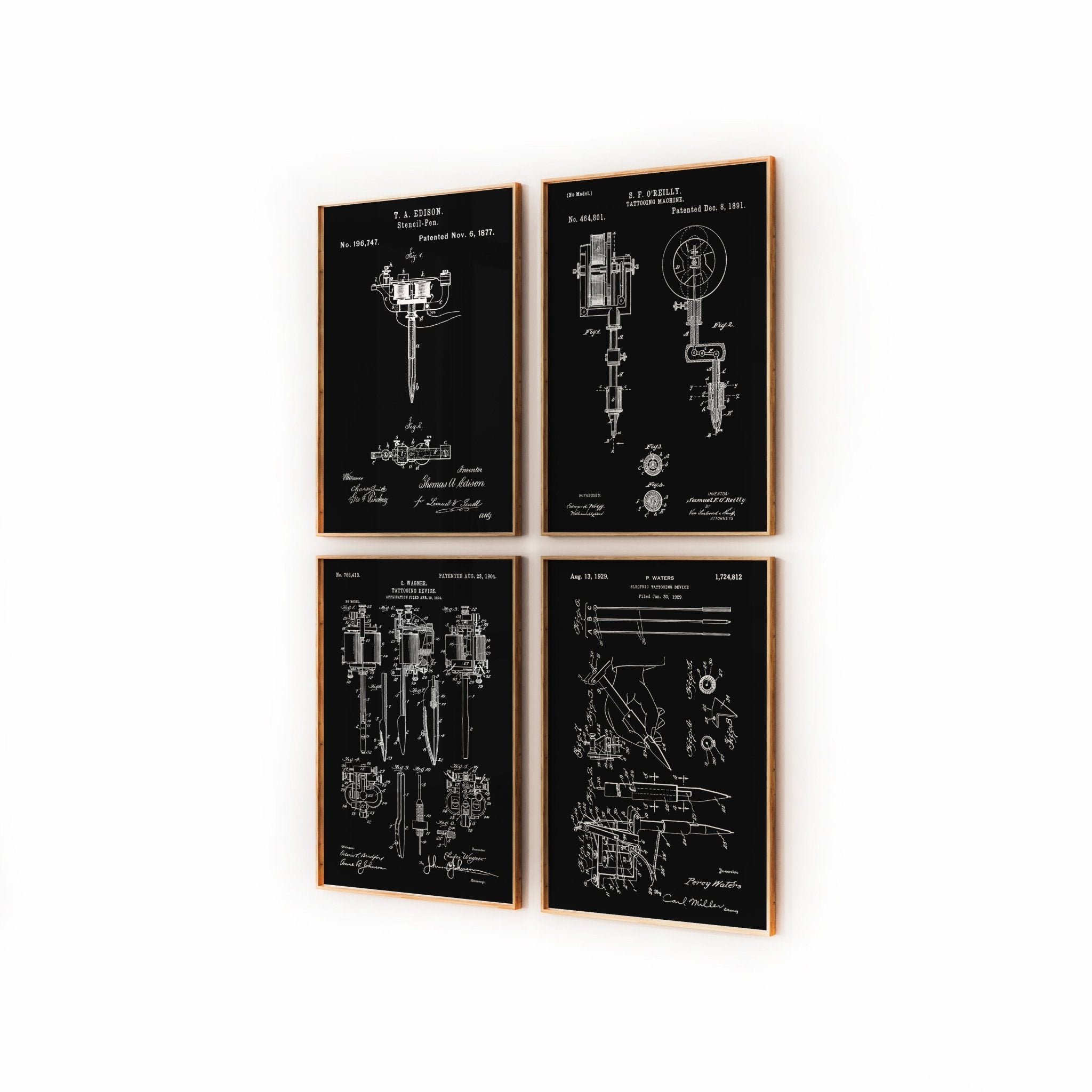 Tattoo Machine Set Of 4 Patent Prints - Magic Posters