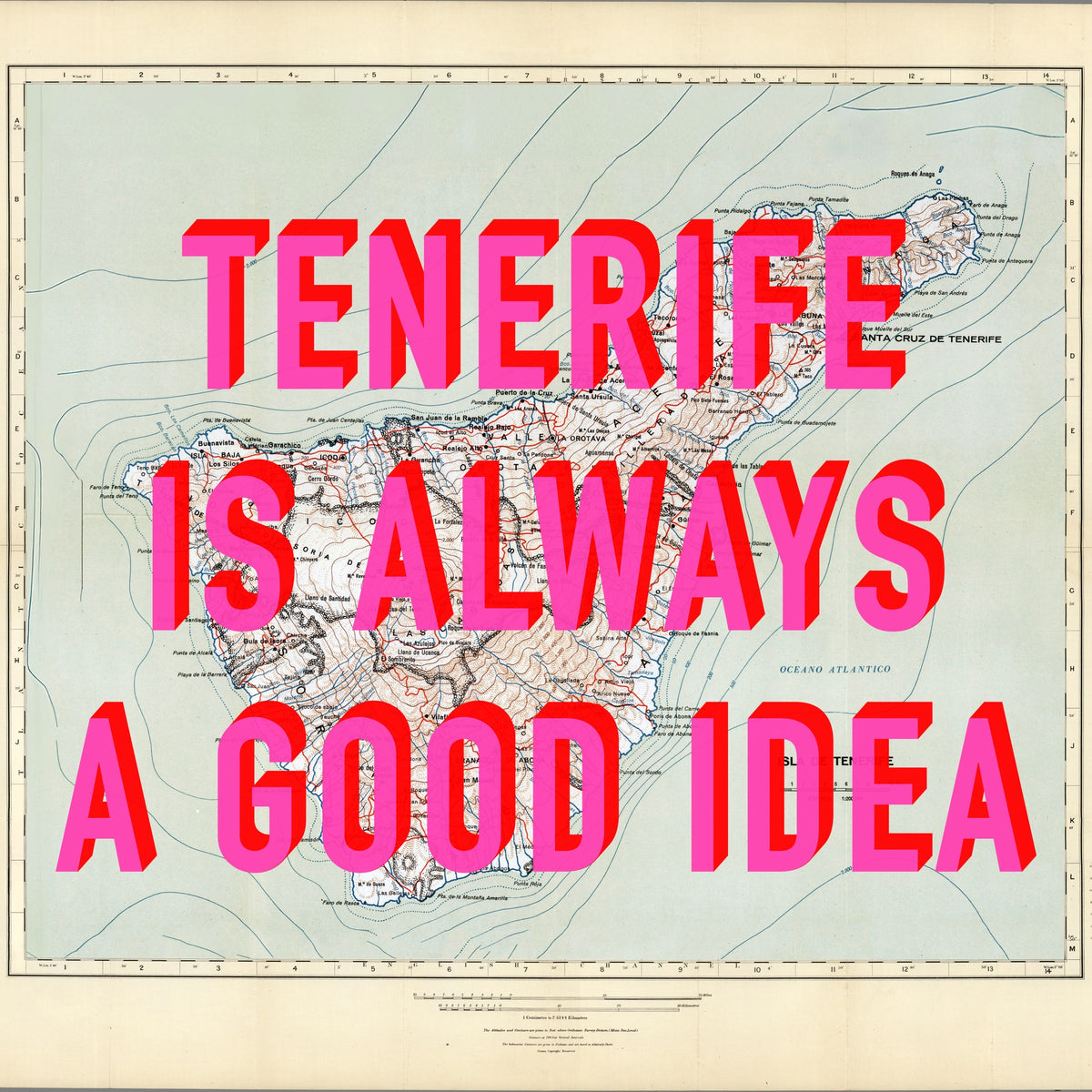 Tenerife Retro Pop Art Map Print