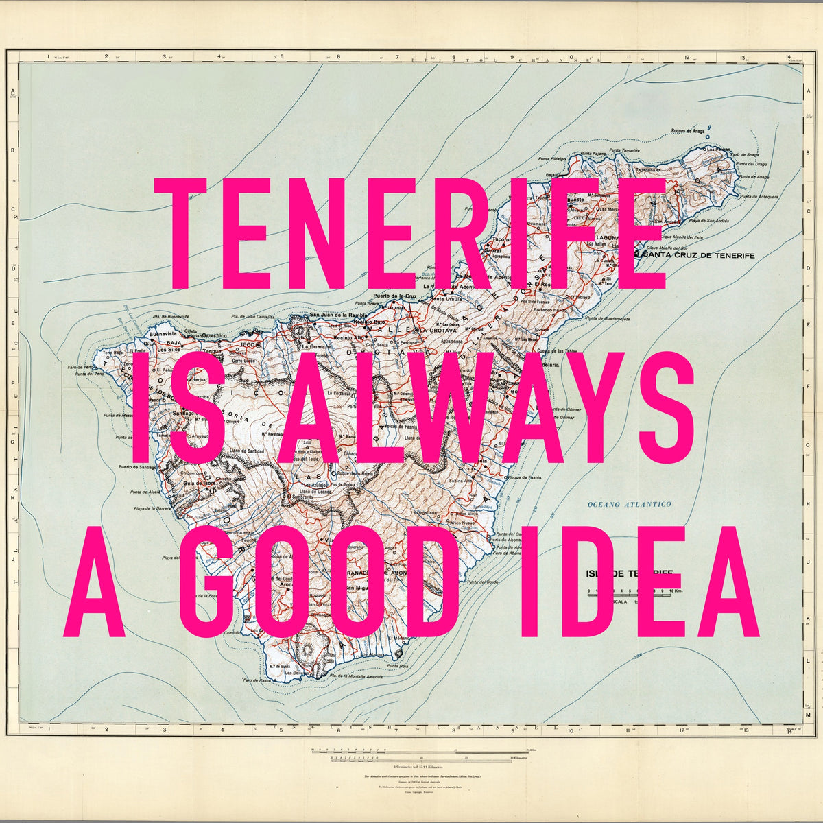 Tenerife Retro Pop Art Map Print