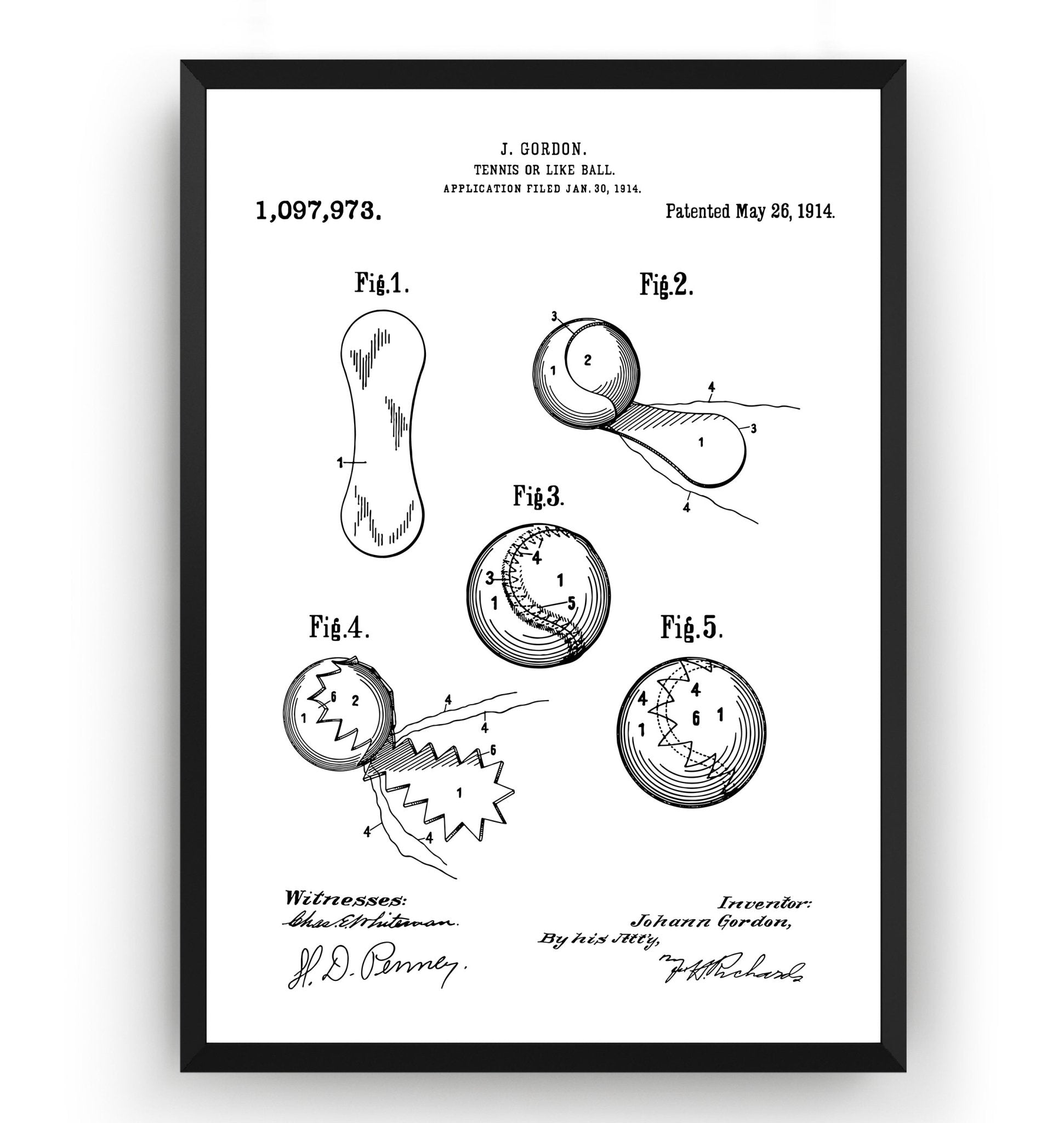 Tennis Ball 1914 Patent Print - Magic Posters