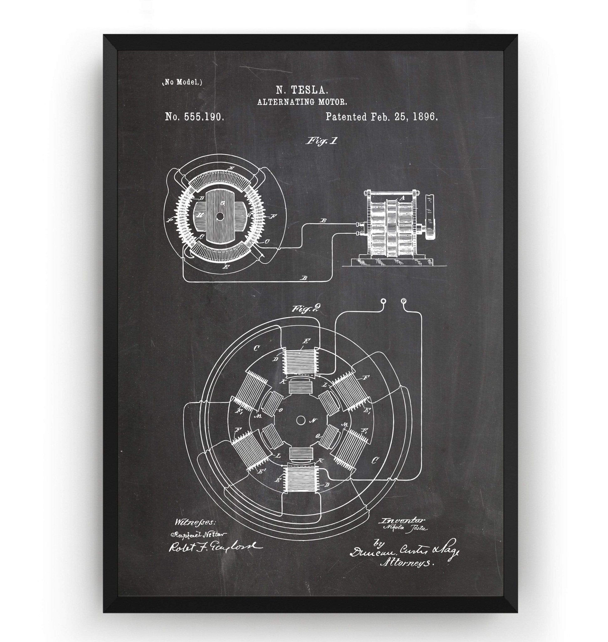 Tesla Alternating Motor Patent Print - Magic Posters