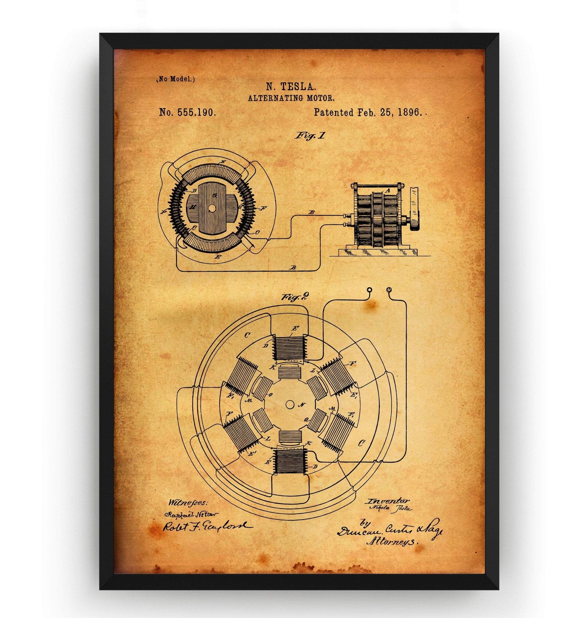Tesla Alternating Motor Patent Print - Magic Posters