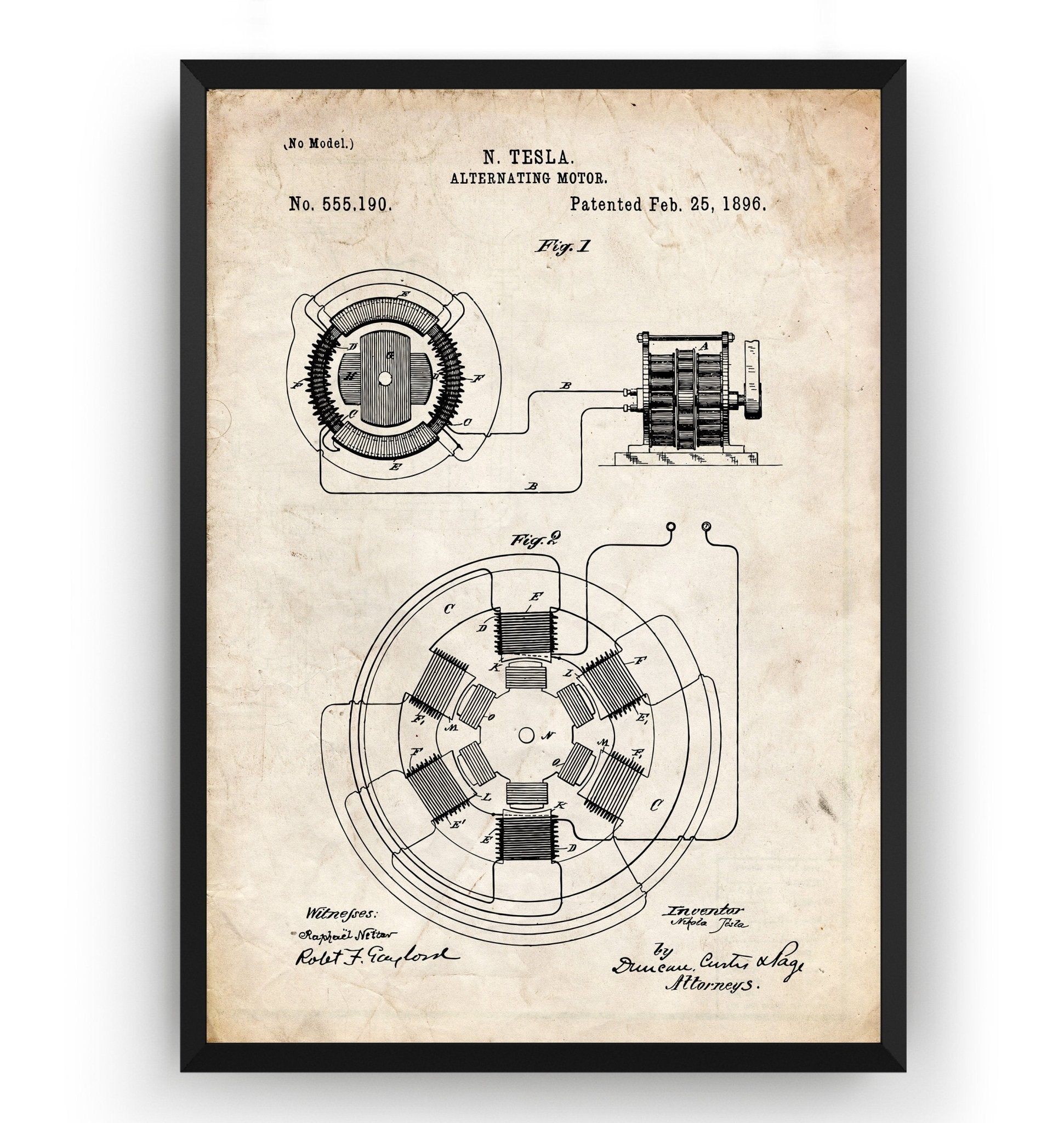 Tesla Alternating Motor Patent Print - Magic Posters