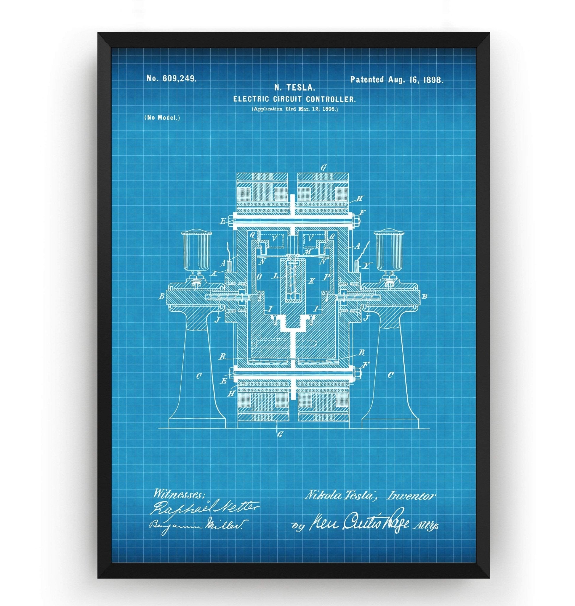 Tesla Electric Circuit Controller Patent Print - Magic Posters