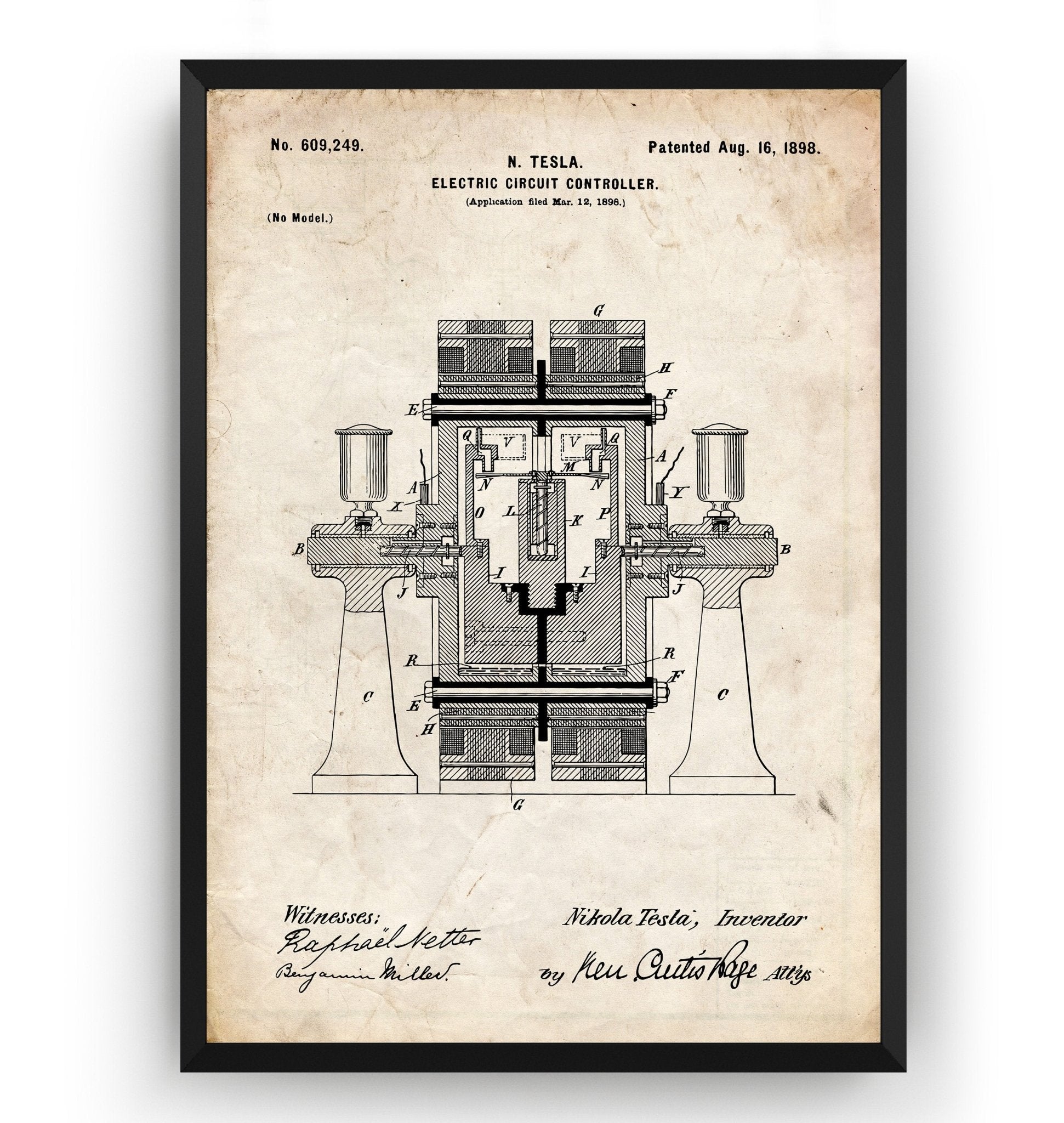 Tesla Electric Circuit Controller Patent Print - Magic Posters