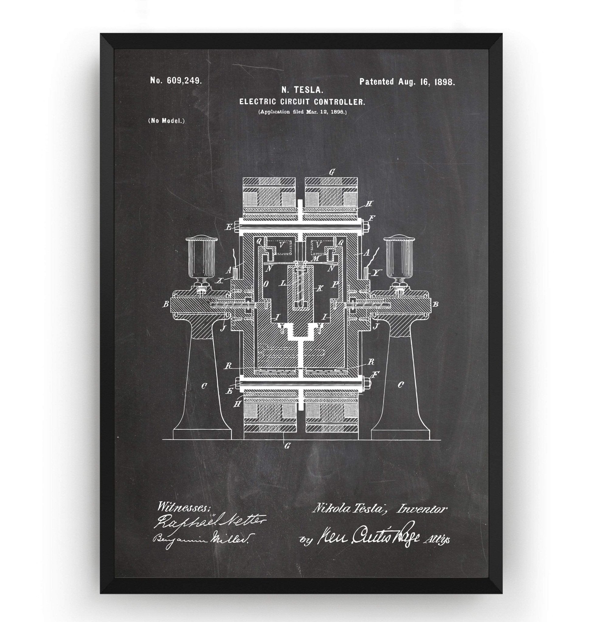 Tesla Electric Circuit Controller Patent Print - Magic Posters